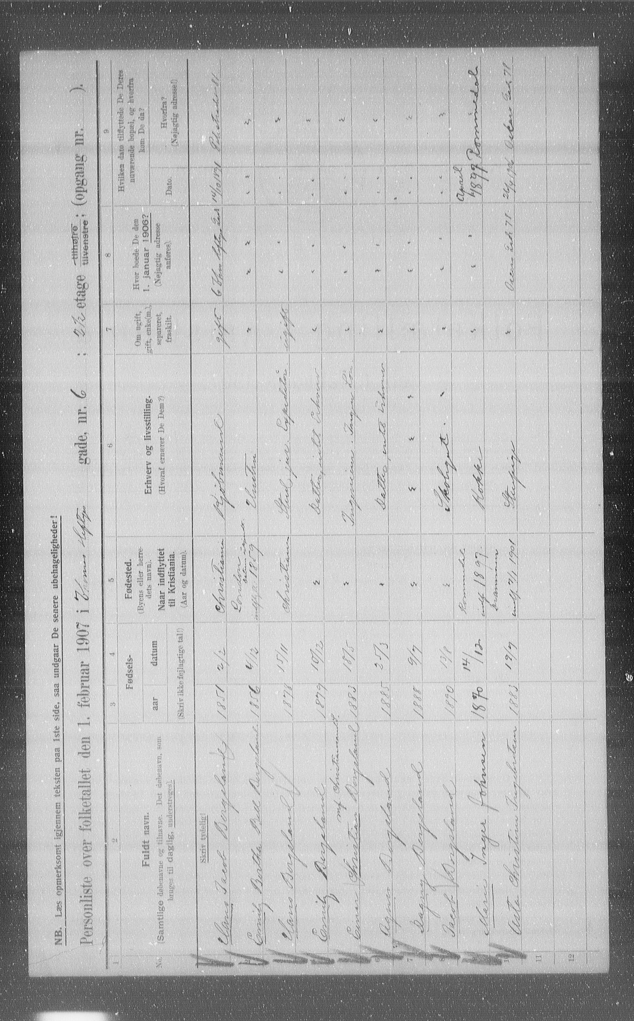 OBA, Kommunal folketelling 1.2.1907 for Kristiania kjøpstad, 1907, s. 55371