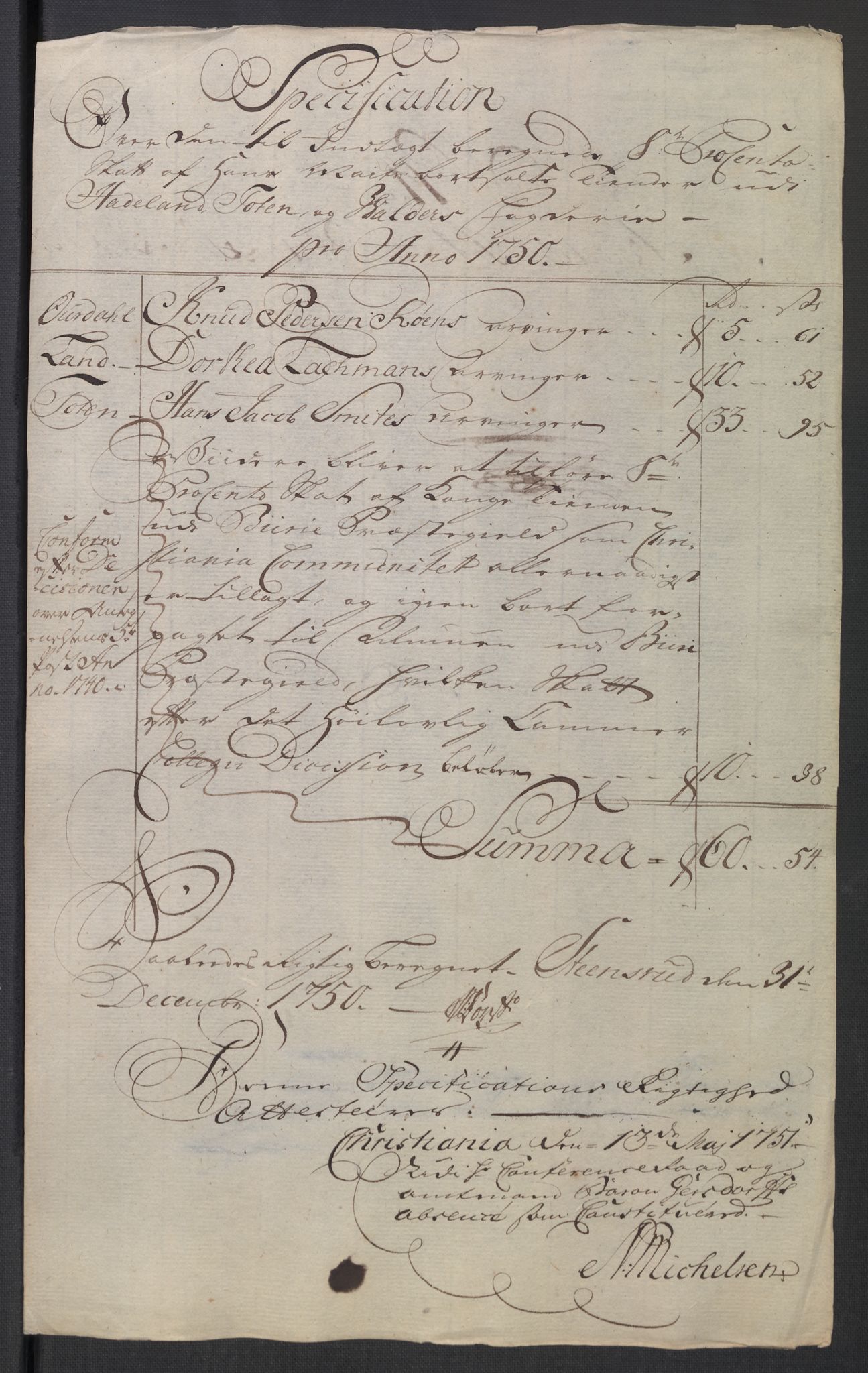 Rentekammeret inntil 1814, Reviderte regnskaper, Fogderegnskap, AV/RA-EA-4092/R18/L1348: Fogderegnskap Hadeland, Toten og Valdres, 1750-1751, s. 72