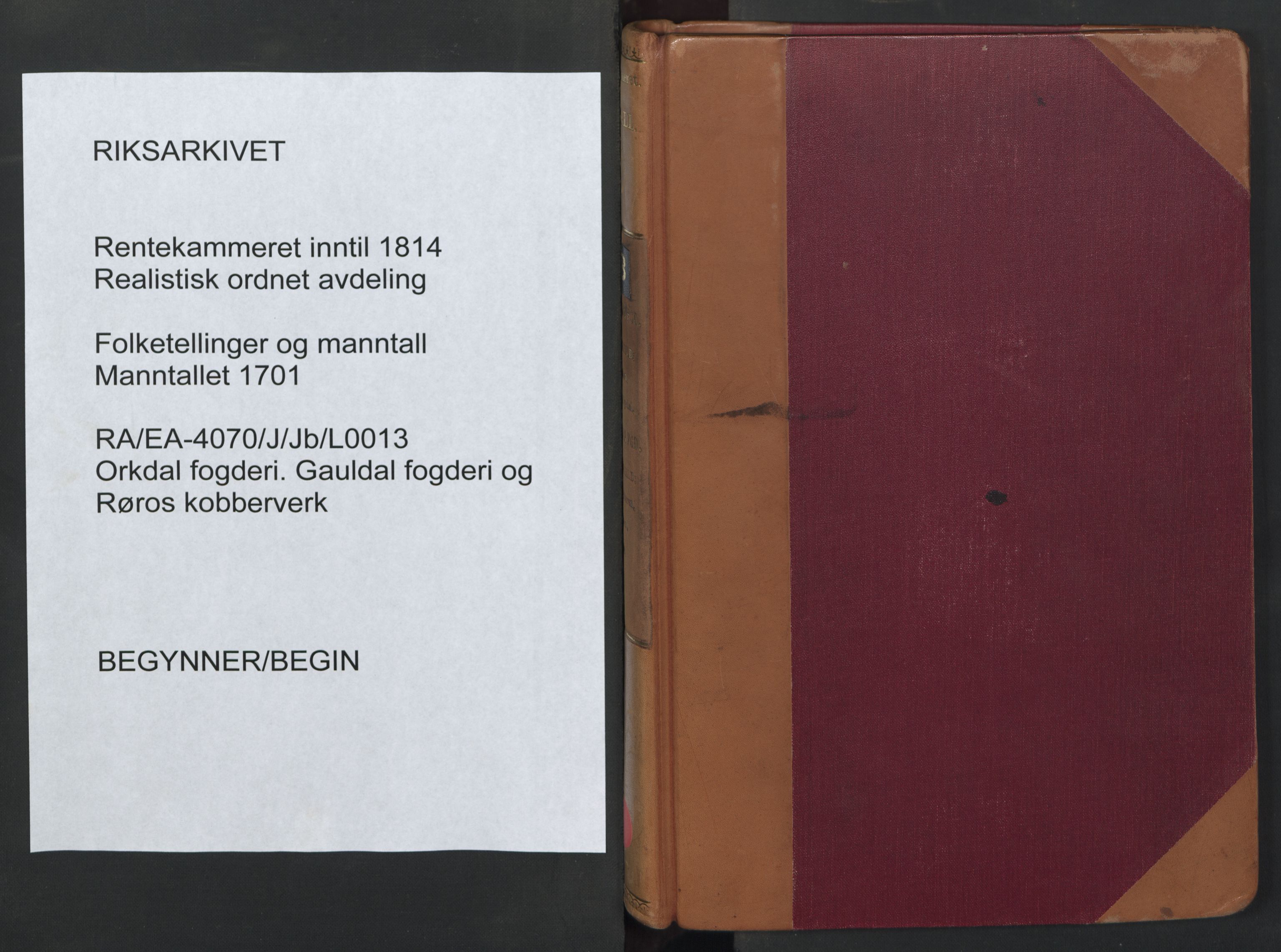 RA, Manntallet 1701, nr. 13: Orkdal fogderi og Gauldal fogderi med Røros kobberverk, 1701