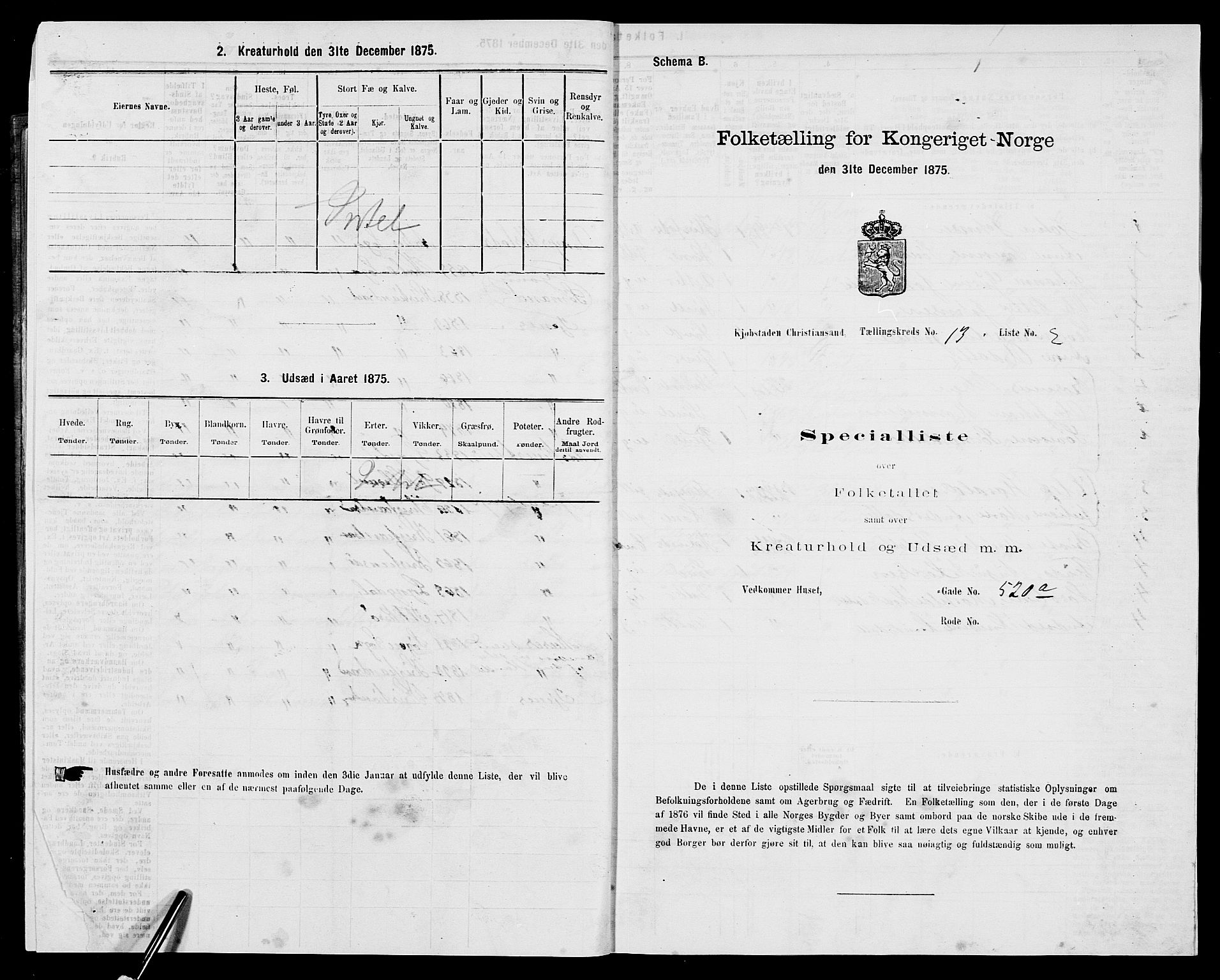 SAK, Folketelling 1875 for 1001P Kristiansand prestegjeld, 1875, s. 2010