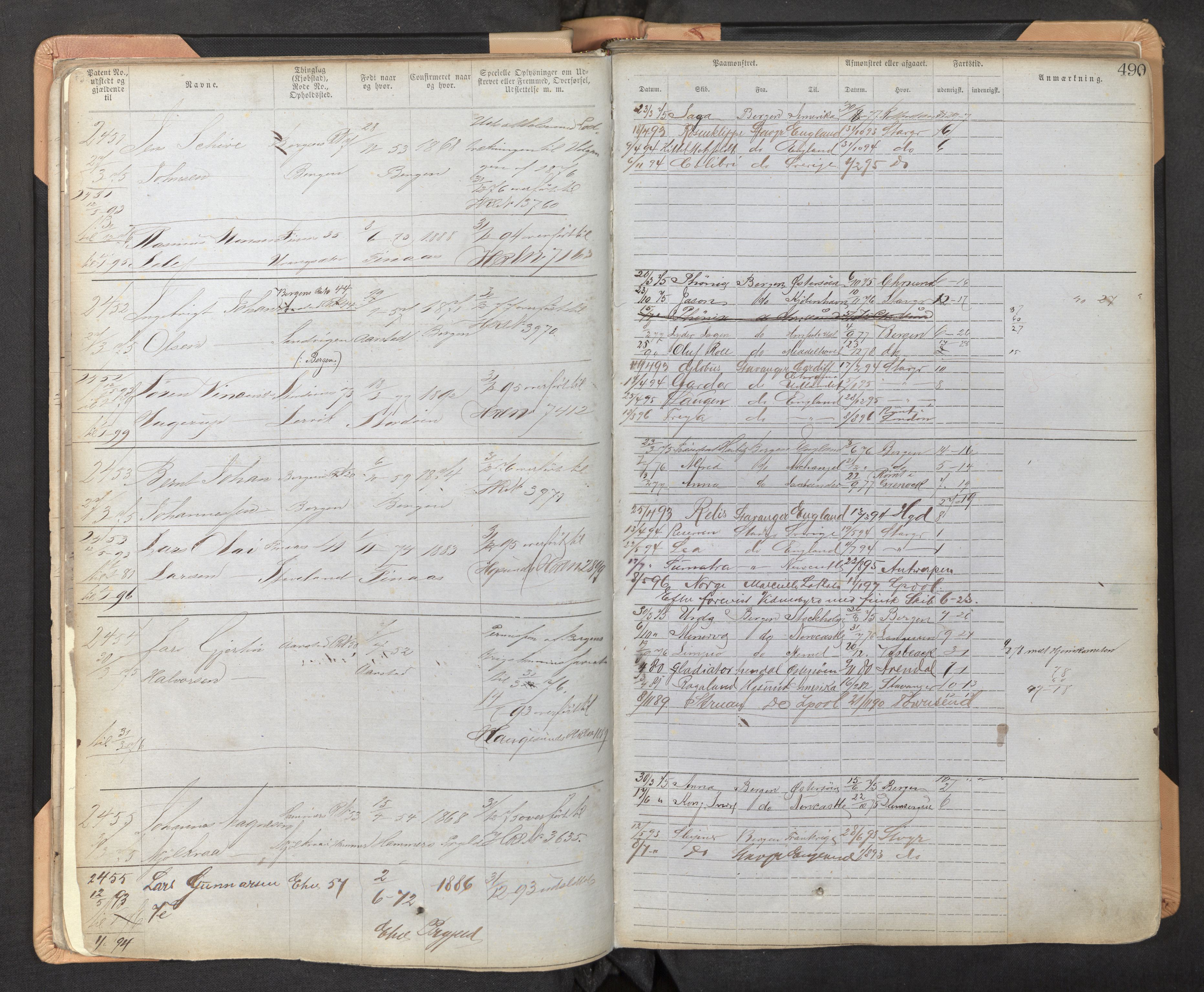Innrulleringssjefen i Bergen, AV/SAB-A-100050/F/Fb/L0003: Sjøfarts-annotasjonsrulle, nr. 2331 - 3470, 1874-1882