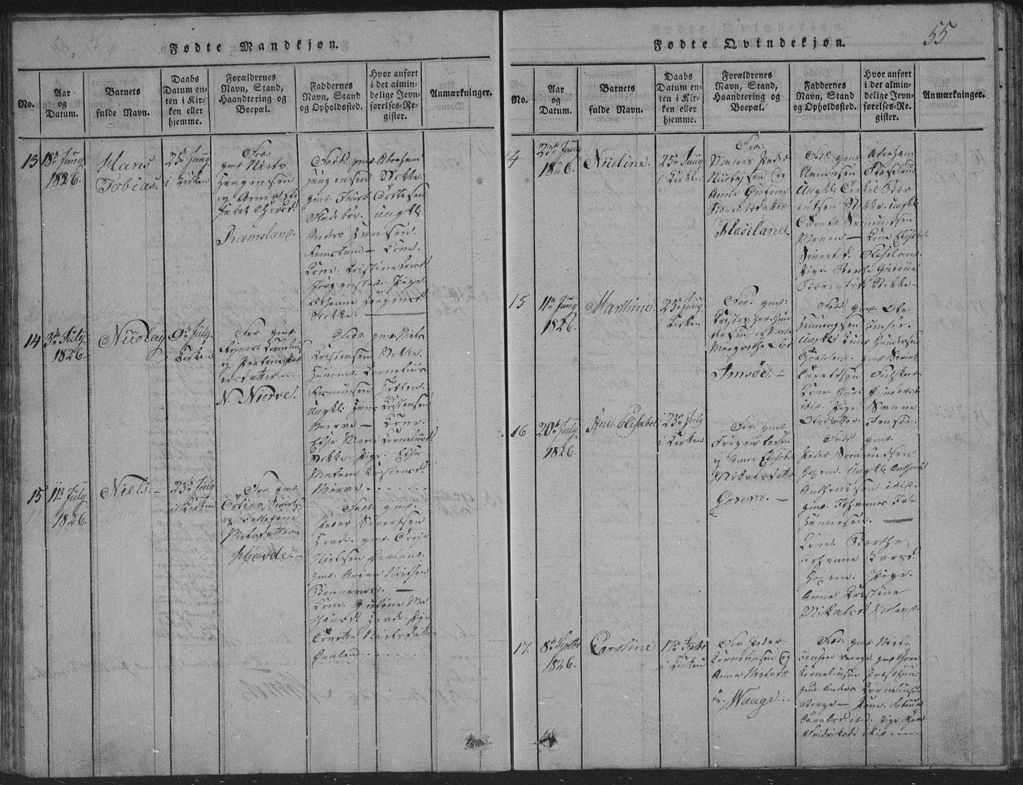 Sør-Audnedal sokneprestkontor, AV/SAK-1111-0039/F/Fb/Fba/L0001: Klokkerbok nr. B 1, 1815-1850, s. 55