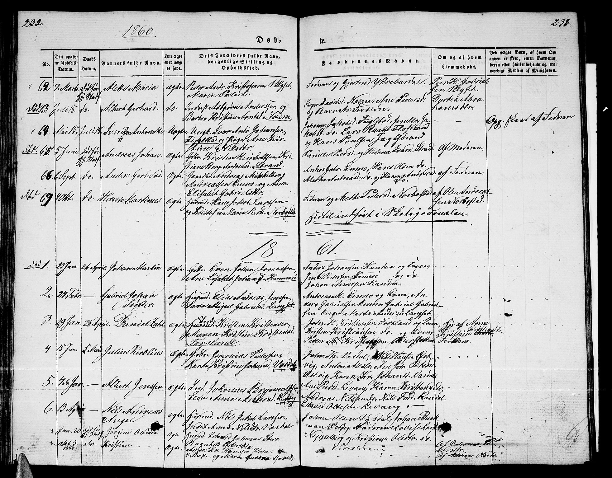 Ministerialprotokoller, klokkerbøker og fødselsregistre - Nordland, AV/SAT-A-1459/838/L0555: Klokkerbok nr. 838C02, 1842-1861, s. 232-233
