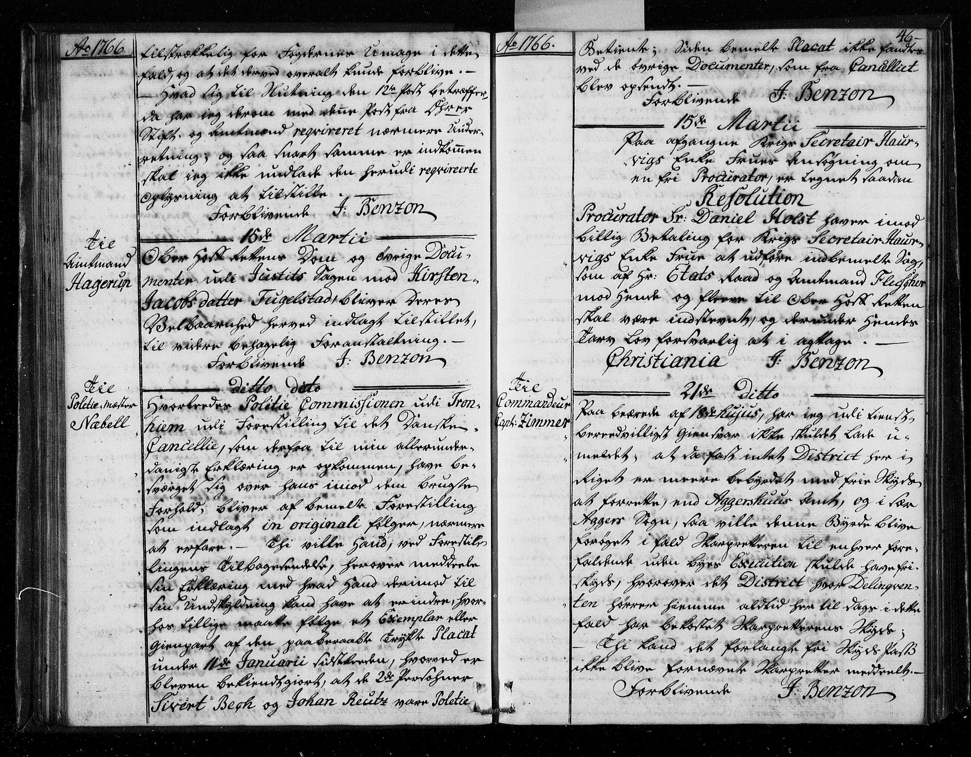 Stattholderembetet 1572-1771, AV/RA-EA-2870/Bf/L0005: Stattholderprotokoll (allmenn kopibok), 1765-1767, s. 45b-46a