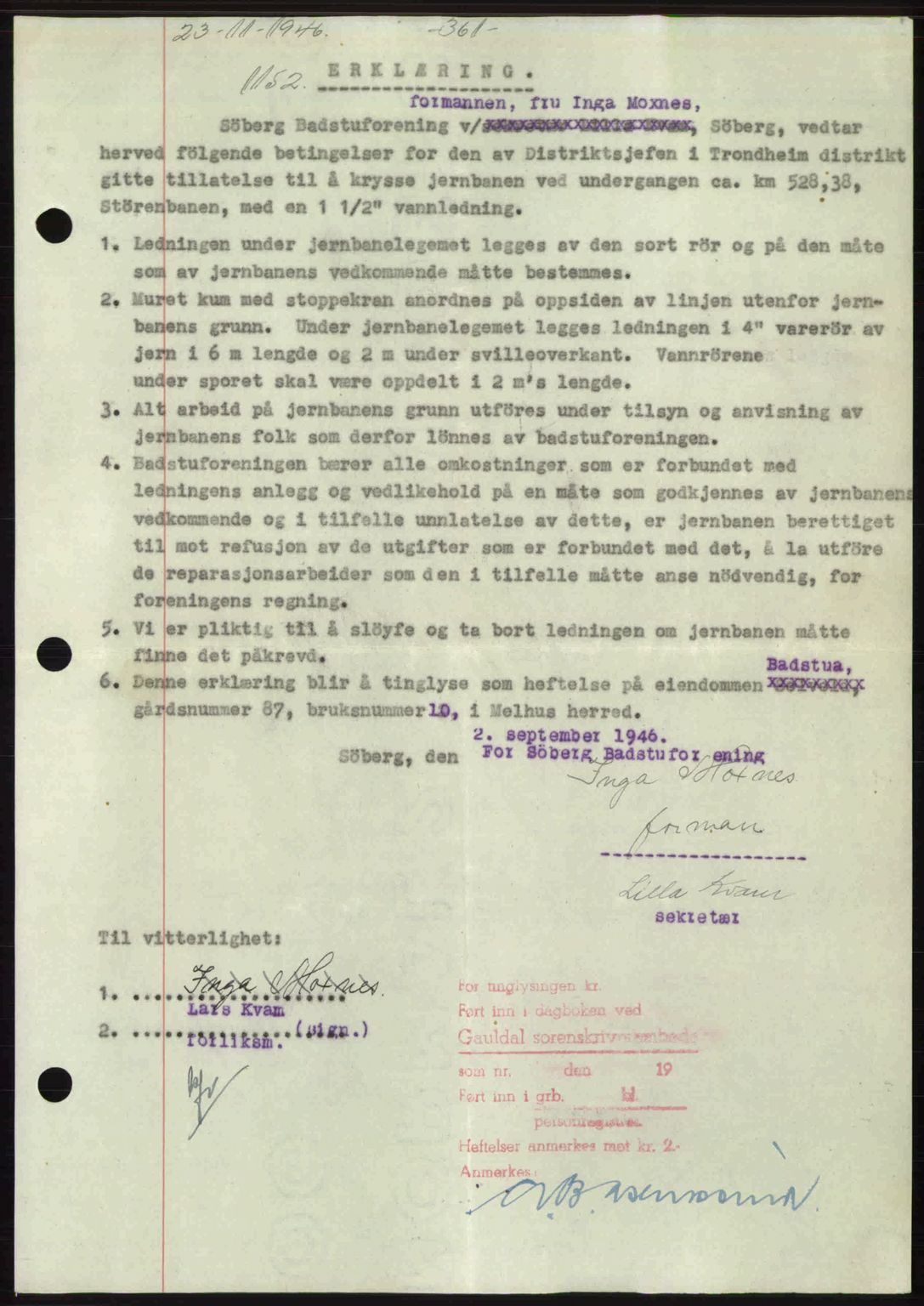 Gauldal sorenskriveri, SAT/A-0014/1/2/2C: Pantebok nr. A2, 1946-1946, Dagboknr: 1152/1946
