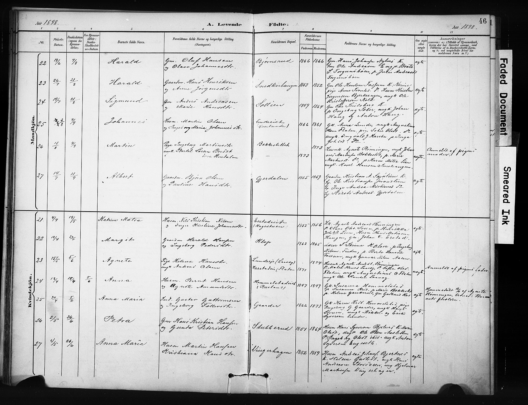 Nordre Land prestekontor, AV/SAH-PREST-124/H/Ha/Hab/L0012: Klokkerbok nr. 12, 1891-1909, s. 46