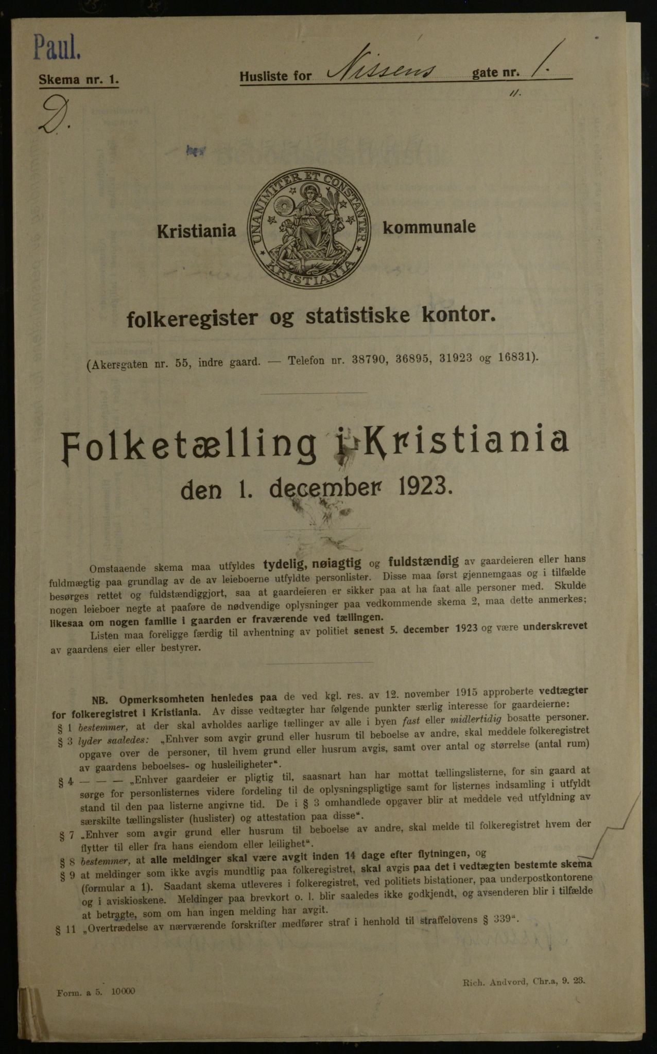 OBA, Kommunal folketelling 1.12.1923 for Kristiania, 1923, s. 78294