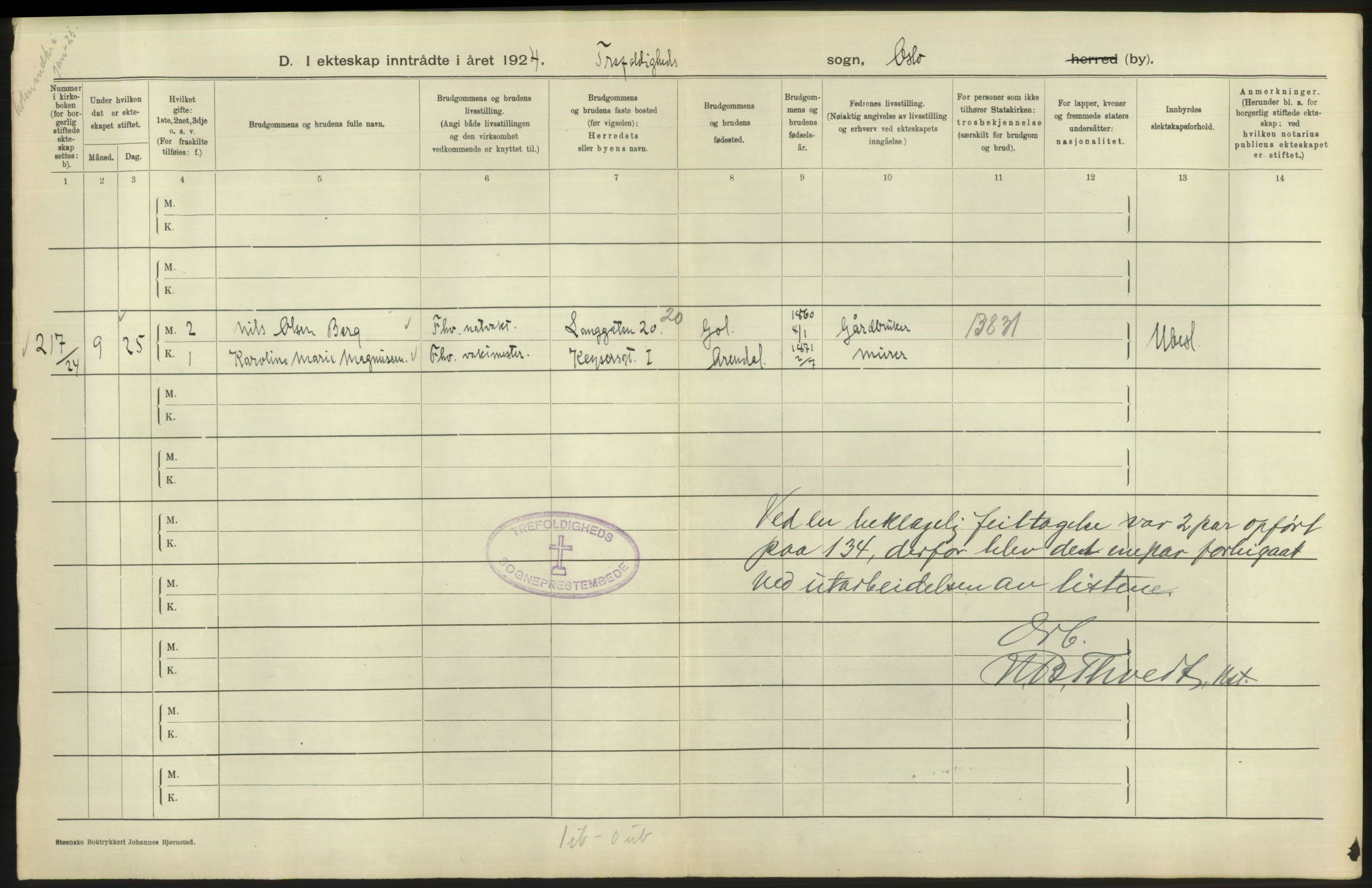 Statistisk sentralbyrå, Sosiodemografiske emner, Befolkning, AV/RA-S-2228/D/Df/Dfc/Dfcd/L0007: Kristiania: Gifte, 1924, s. 64