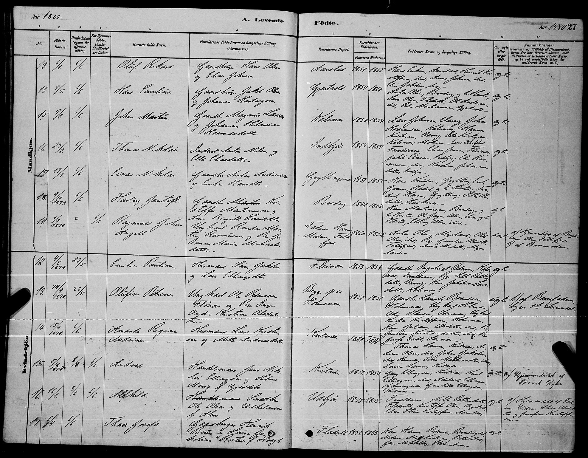 Ministerialprotokoller, klokkerbøker og fødselsregistre - Nordland, AV/SAT-A-1459/888/L1267: Klokkerbok nr. 888C05, 1878-1890, s. 27