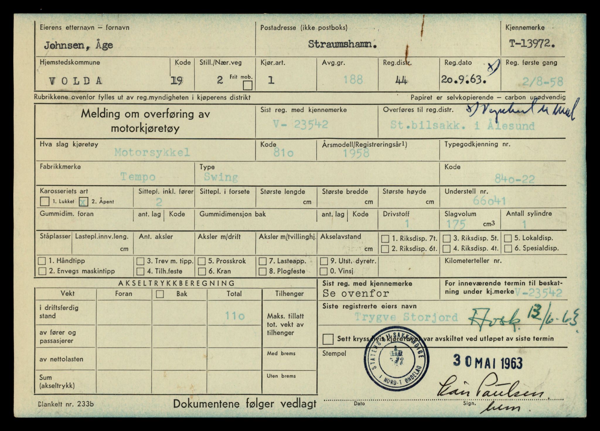 Møre og Romsdal vegkontor - Ålesund trafikkstasjon, AV/SAT-A-4099/F/Fe/L0042: Registreringskort for kjøretøy T 13906 - T 14079, 1927-1998, s. 1043