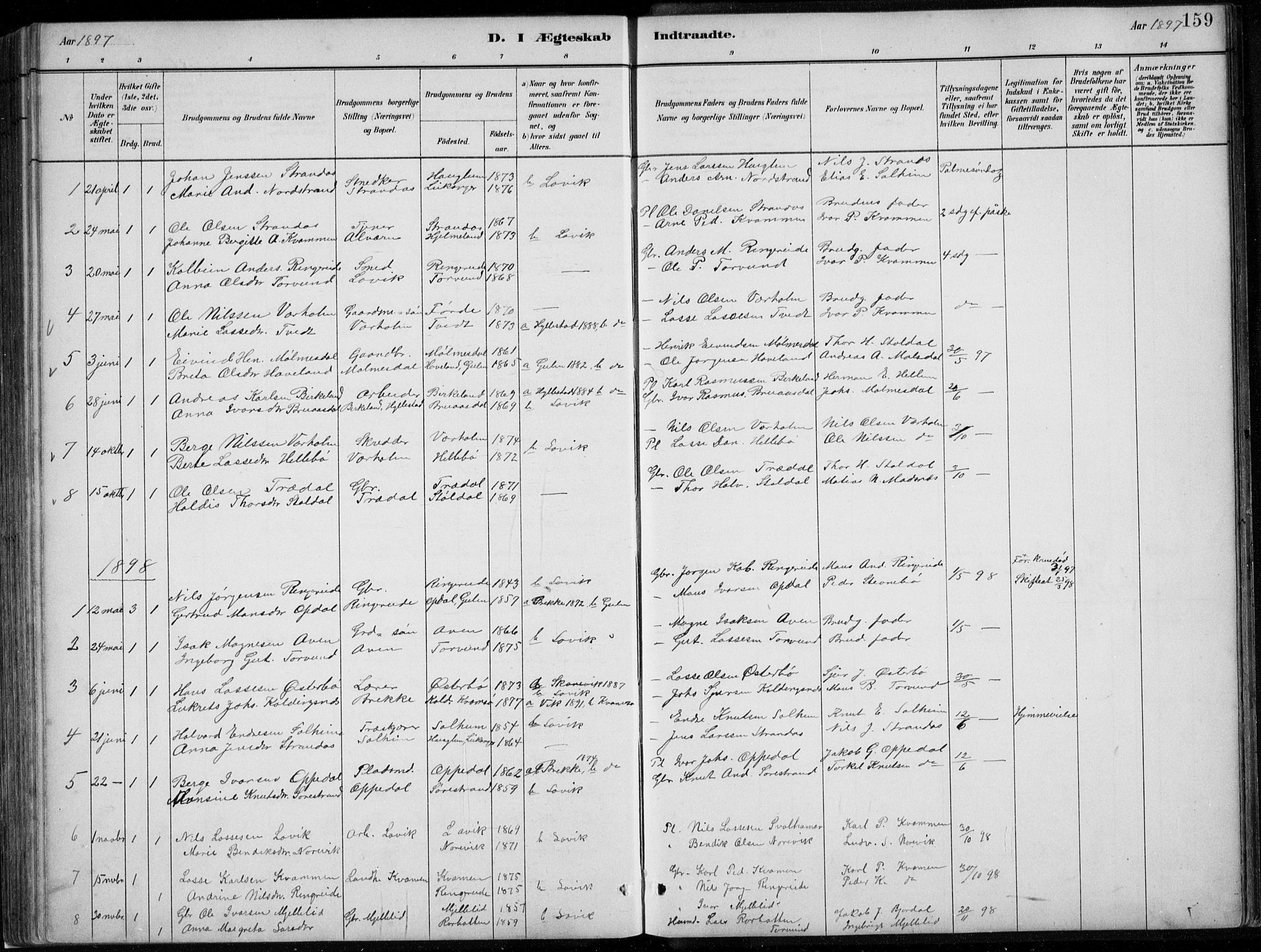 Lavik sokneprestembete, AV/SAB-A-80901: Klokkerbok nr. A 2, 1882-1910, s. 159