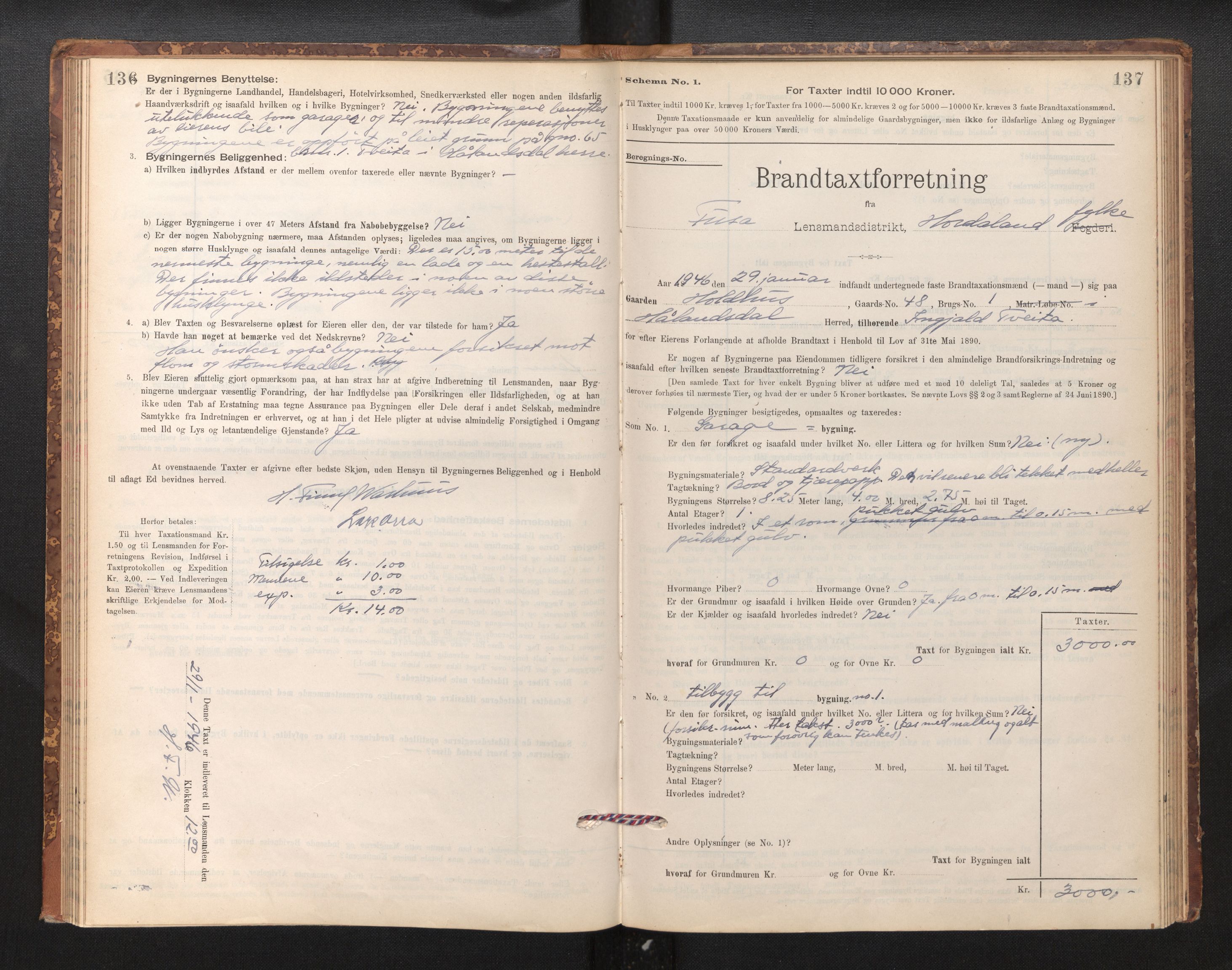 Lensmannen i Fusa, AV/SAB-A-32401/1/0012/L0003: Branntakstprotokoll, skjematakst, 1895-1950, s. 136-137
