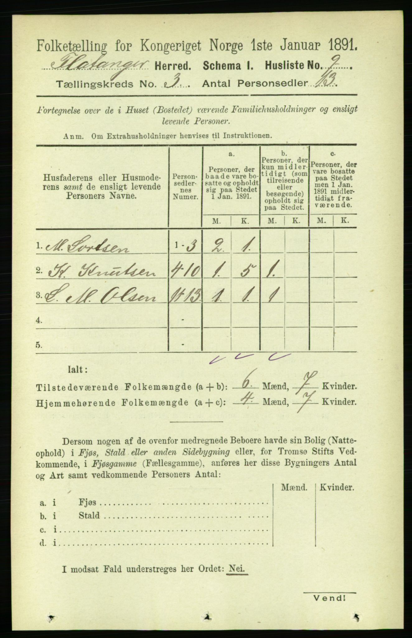 RA, Folketelling 1891 for 1749 Flatanger herred, 1891, s. 1284