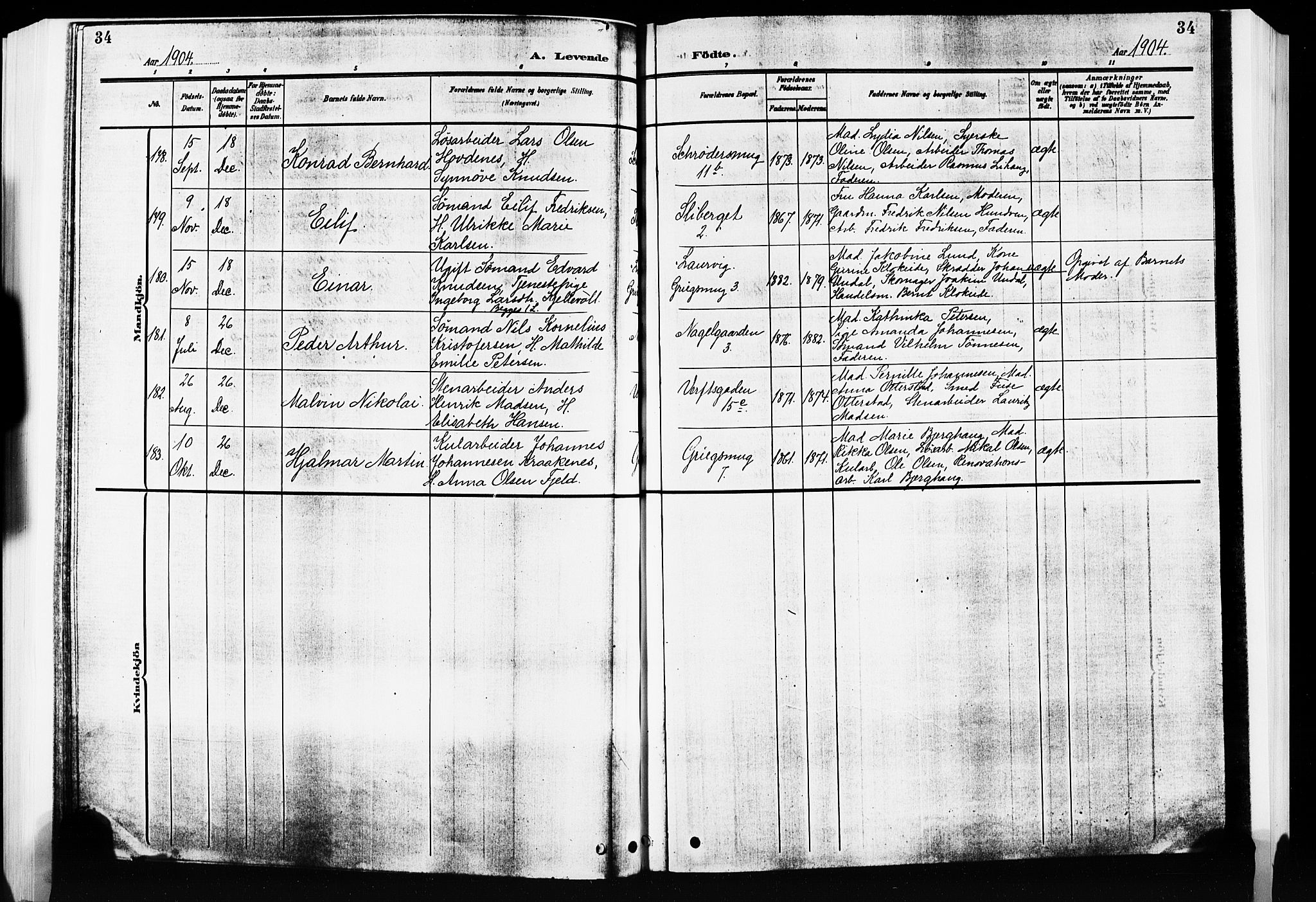 Nykirken Sokneprestembete, AV/SAB-A-77101/H/Hab: Klokkerbok nr. B 5, 1904-1908, s. 34