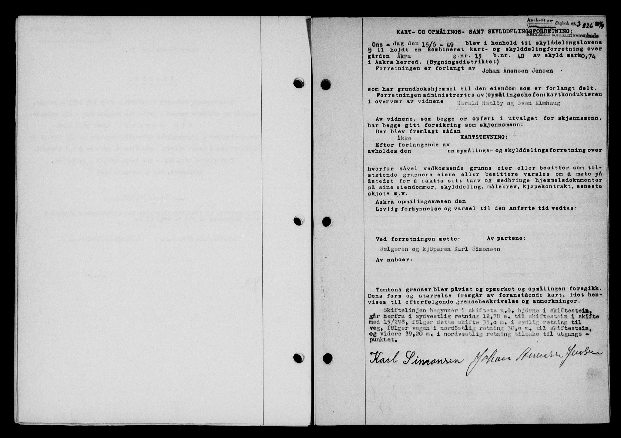 Karmsund sorenskriveri, SAST/A-100311/01/II/IIB/L0098: Pantebok nr. 78A, 1949-1950, Dagboknr: 3226/1949