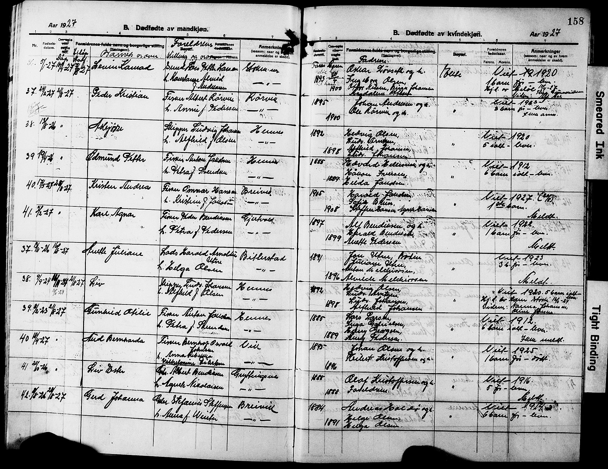 Ministerialprotokoller, klokkerbøker og fødselsregistre - Nordland, AV/SAT-A-1459/888/L1269: Klokkerbok nr. 888C07, 1913-1927, s. 158