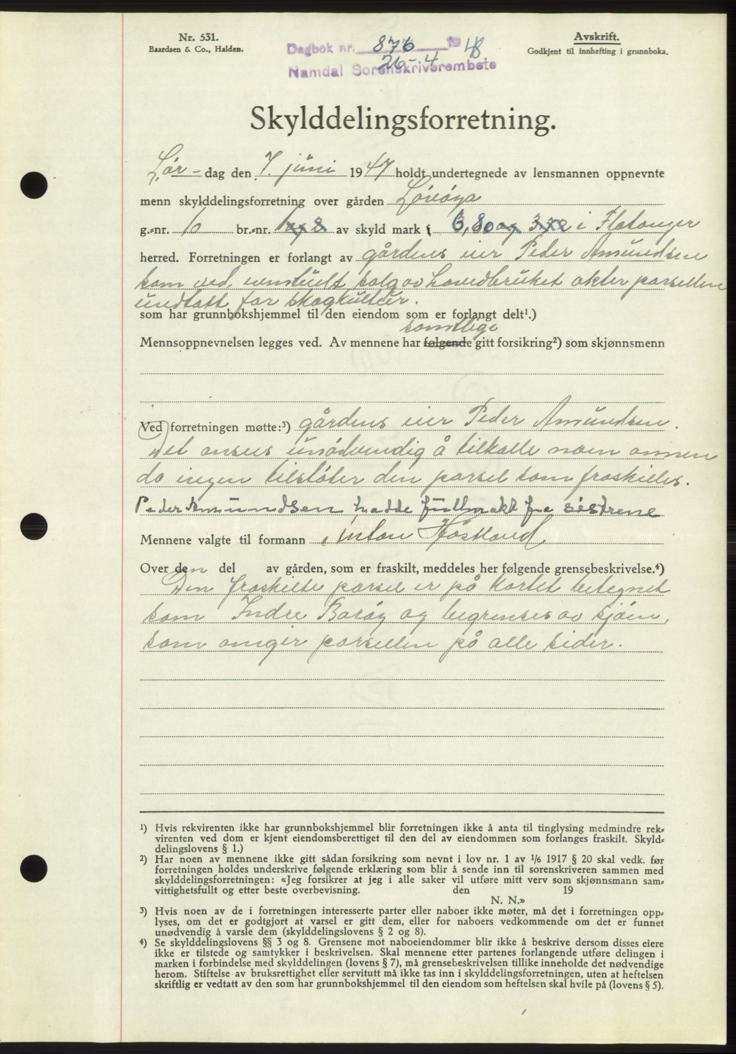 Namdal sorenskriveri, SAT/A-4133/1/2/2C: Pantebok nr. -, 1947-1948, Dagboknr: 876/1948