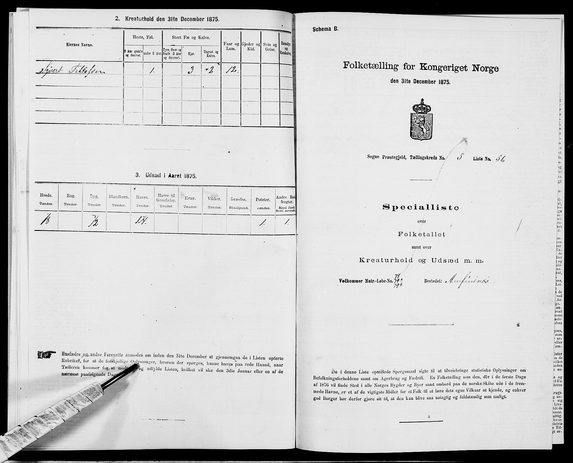 SAK, Folketelling 1875 for 1018P Søgne prestegjeld, 1875, s. 468