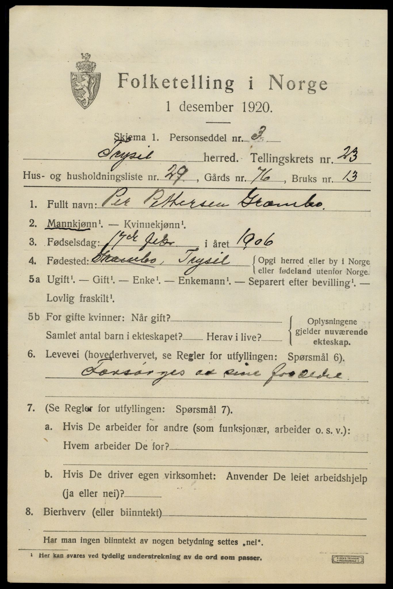 SAH, Folketelling 1920 for 0428 Trysil herred, 1920, s. 15191