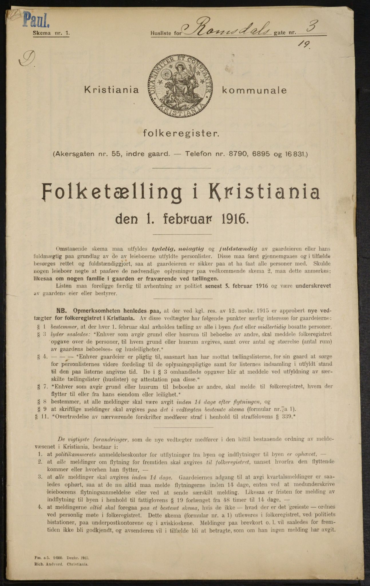 OBA, Kommunal folketelling 1.2.1916 for Kristiania, 1916, s. 85345
