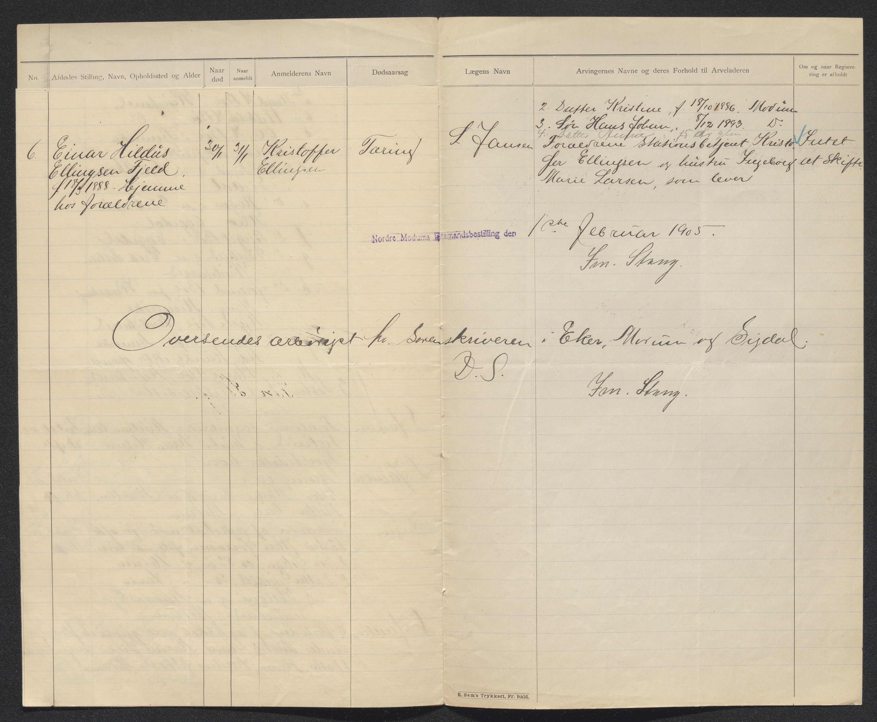 Eiker, Modum og Sigdal sorenskriveri, AV/SAKO-A-123/H/Ha/Hab/L0030: Dødsfallsmeldinger, 1903-1905, s. 1092