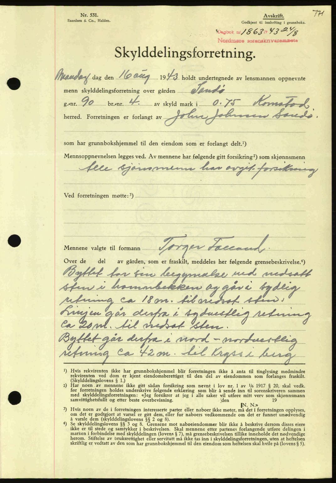 Nordmøre sorenskriveri, AV/SAT-A-4132/1/2/2Ca: Pantebok nr. A95, 1943-1943, Dagboknr: 1863/1943