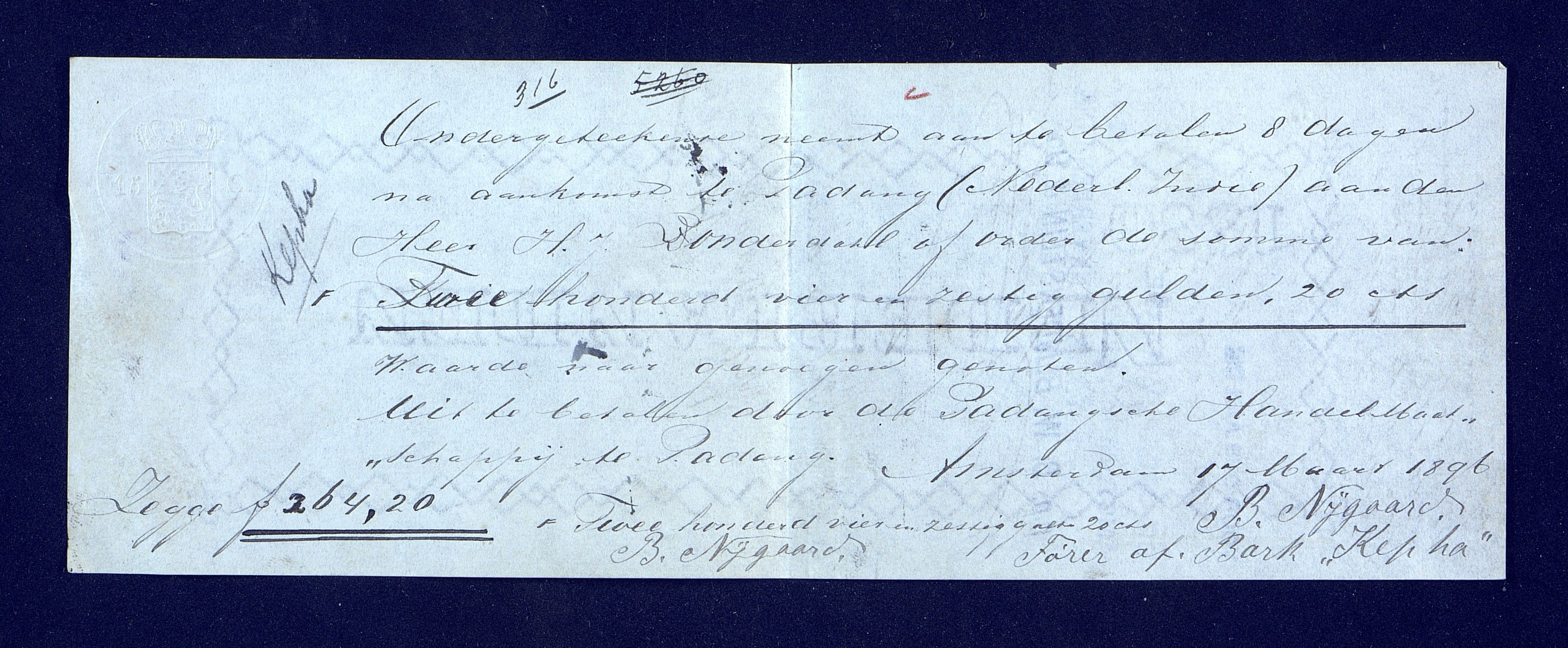 O. Terjesens rederi, AAKS/PA-2525/R/R02/L0001: Regnskapsbilag, 1884-1898