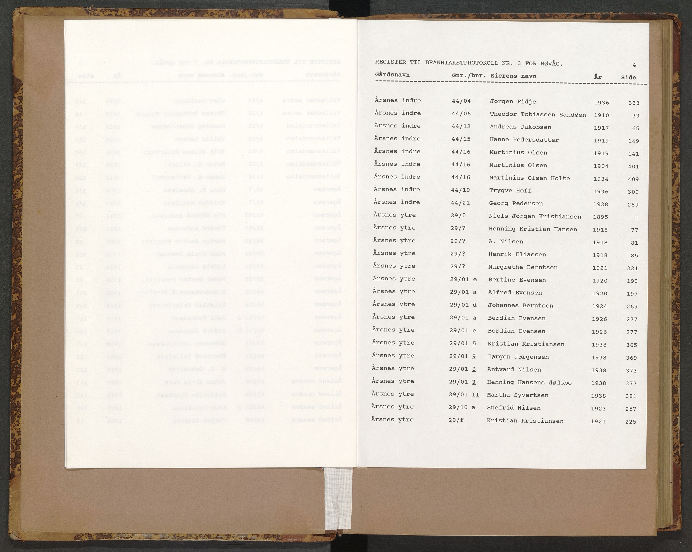 Norges Brannkasse Høvåg, AV/SAK-2241-0028/F/Fa/L0003: Branntakstprotokoll nr. 3 med gårdsnavnregister, 1895-1934