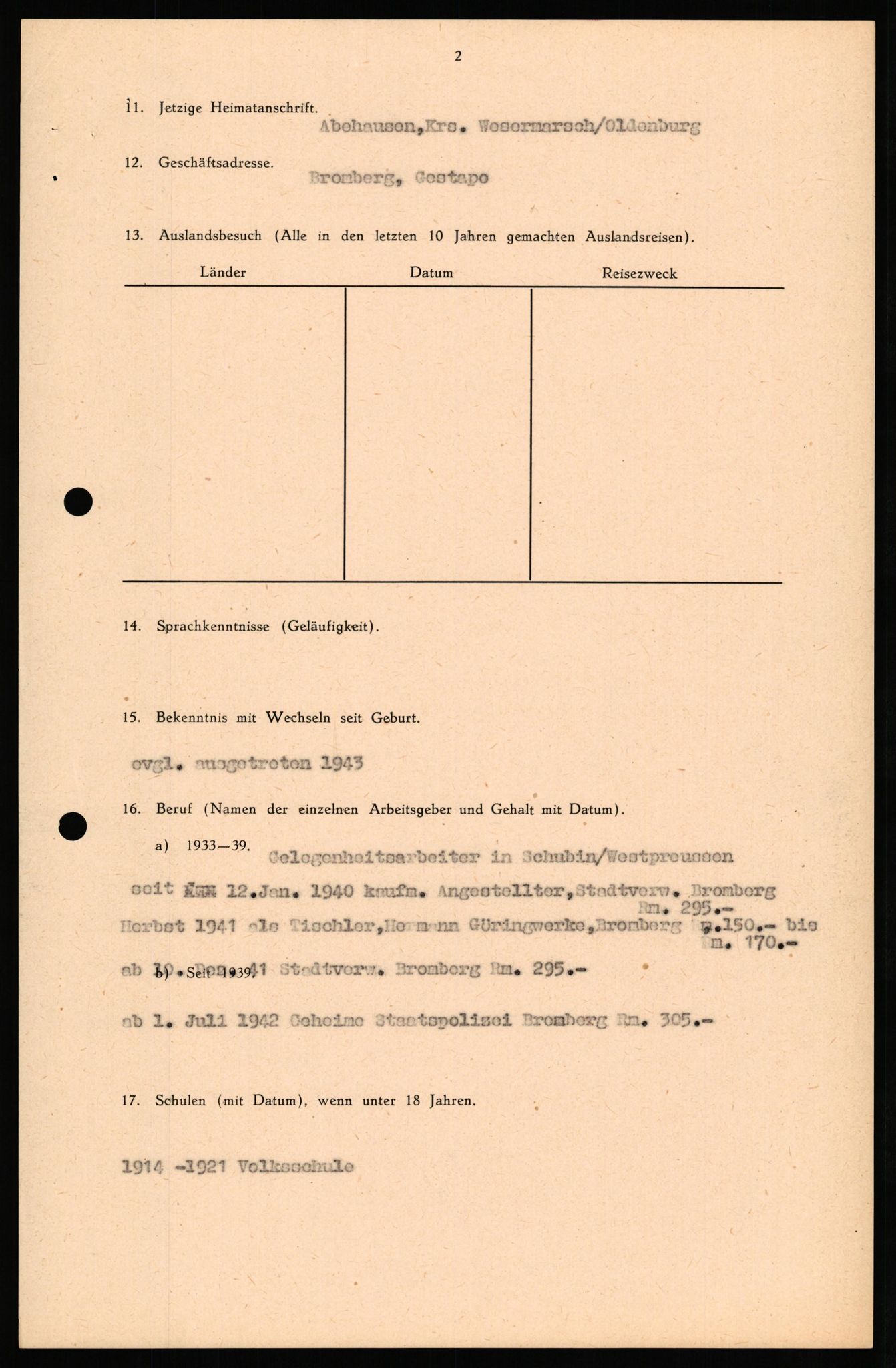 Forsvaret, Forsvarets overkommando II, AV/RA-RAFA-3915/D/Db/L0032: CI Questionaires. Tyske okkupasjonsstyrker i Norge. Tyskere., 1945-1946, s. 465