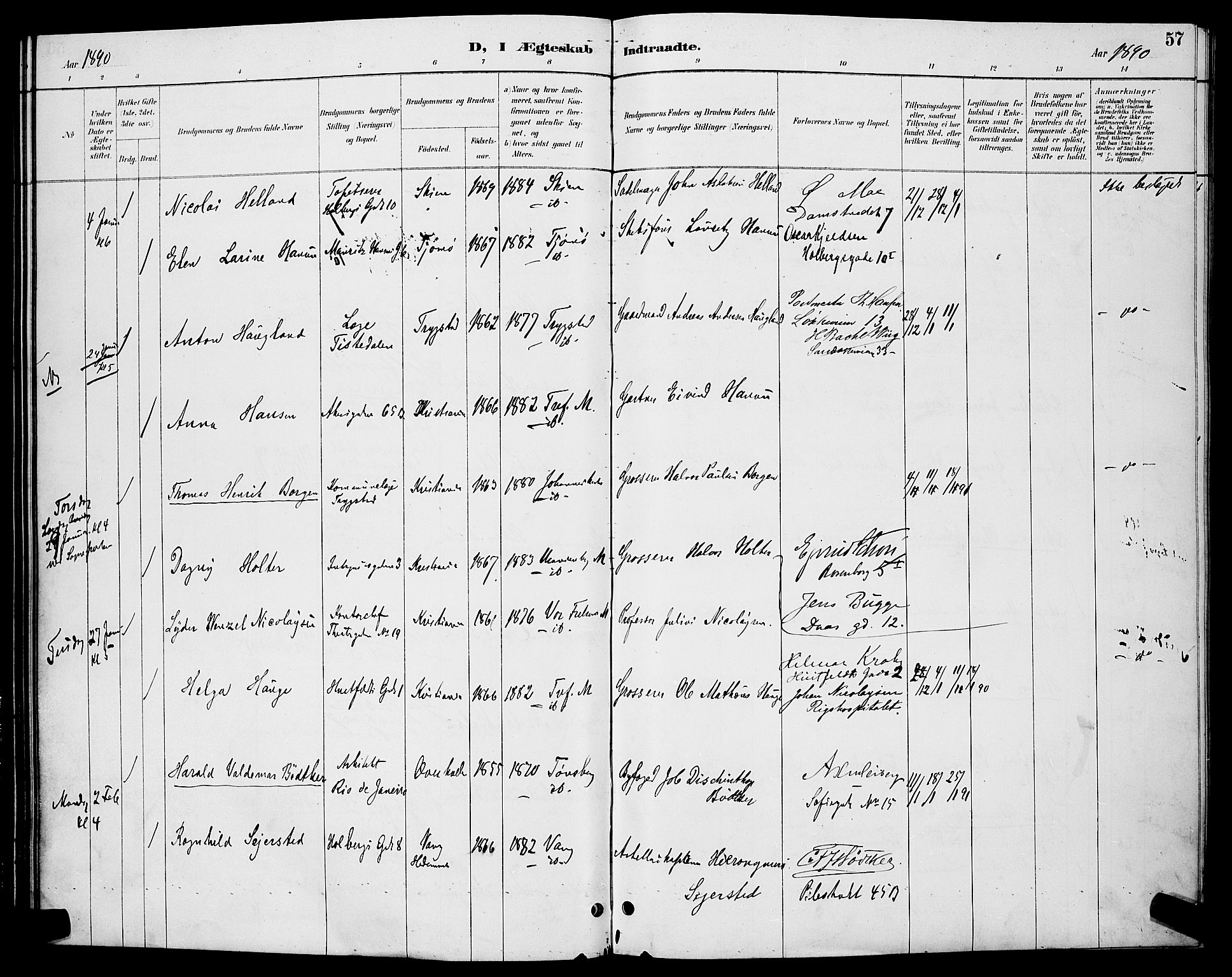 Trefoldighet prestekontor Kirkebøker, AV/SAO-A-10882/H/Ha/L0004: Lysningsprotokoll nr. 4, 1888-1894, s. 57