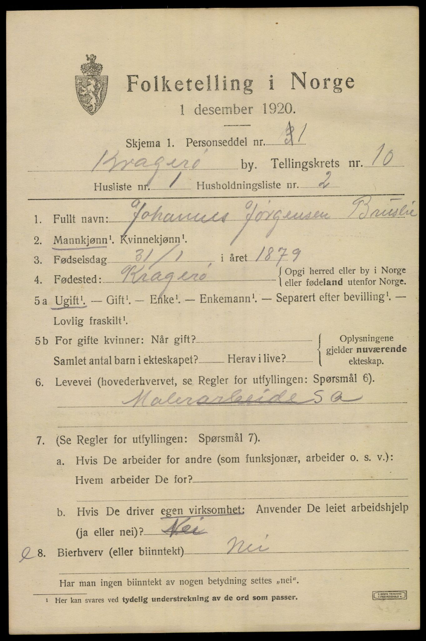 SAKO, Folketelling 1920 for 0801 Kragerø kjøpstad, 1920, s. 13027