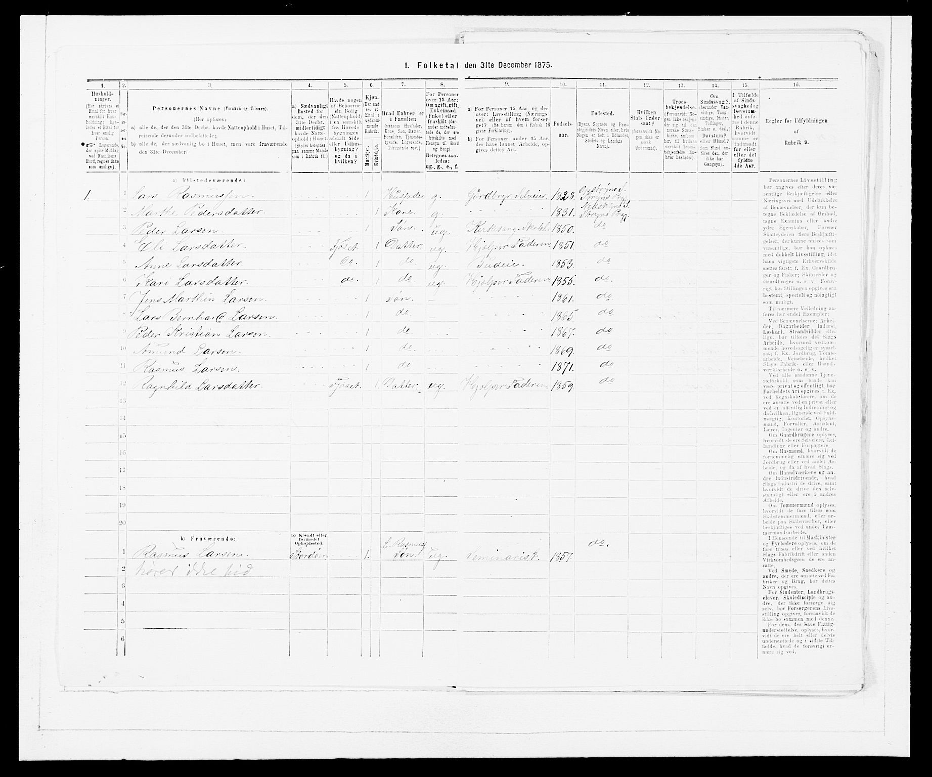 SAB, Folketelling 1875 for 1448P Stryn prestegjeld, 1875, s. 322