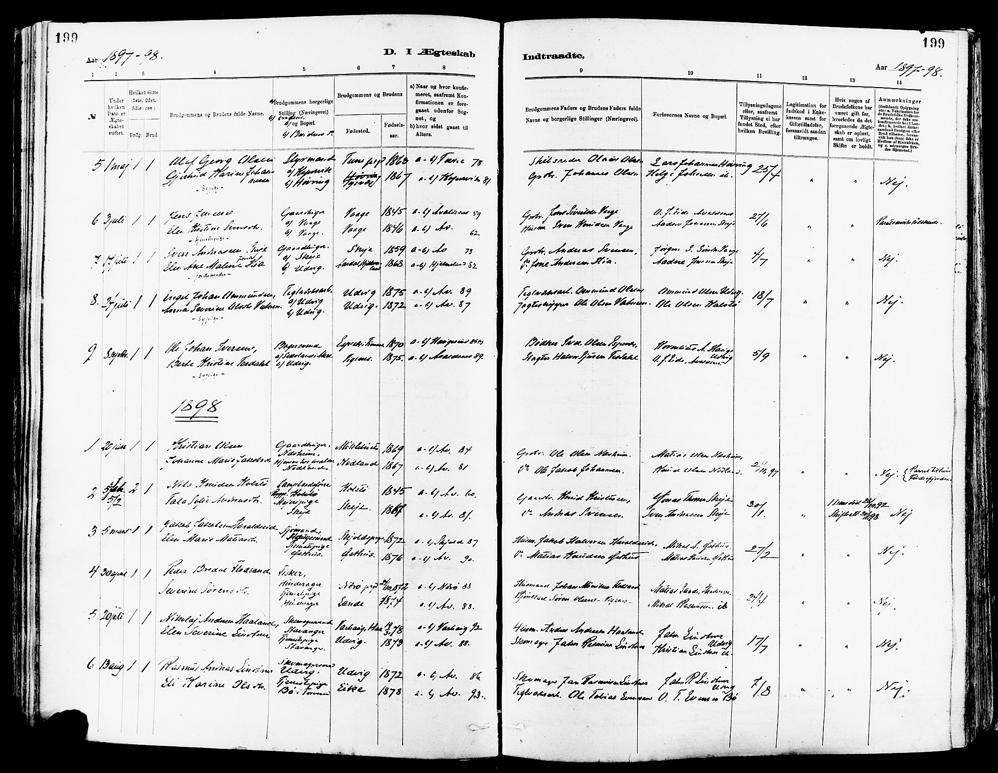 Avaldsnes sokneprestkontor, SAST/A -101851/H/Ha/Haa/L0015: Ministerialbok nr. A 15, 1880-1906, s. 199
