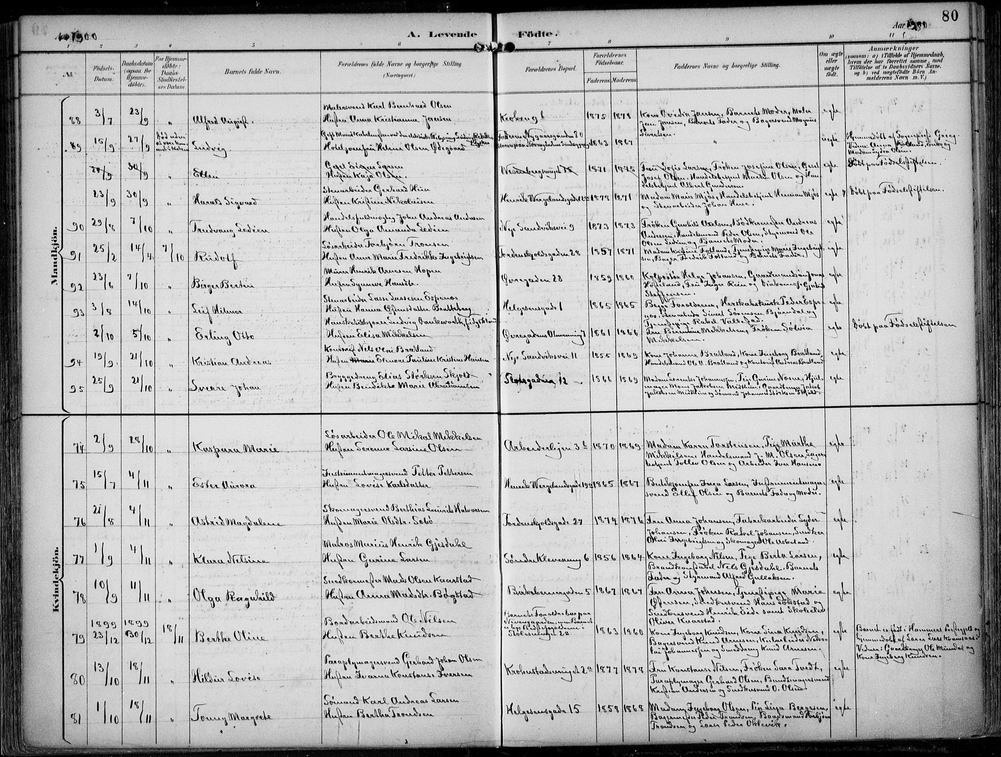 Mariakirken Sokneprestembete, AV/SAB-A-76901/H/Hab/L0005: Klokkerbok nr. A 5, 1893-1913, s. 80