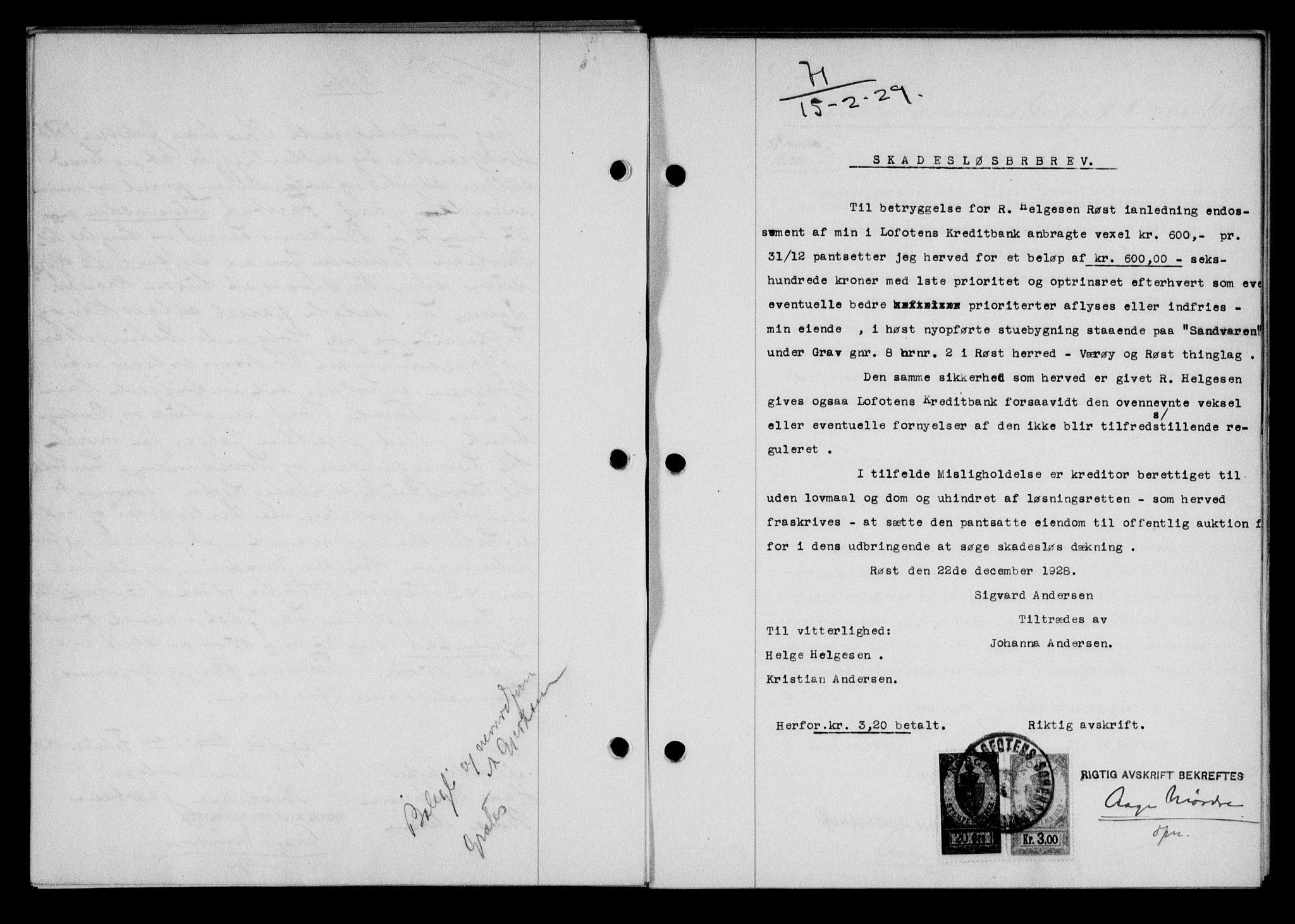 Lofoten sorenskriveri, SAT/A-0017/1/2/2C/L0019b: Pantebok nr. 19b, 1929-1929, Tingl.dato: 15.02.1929