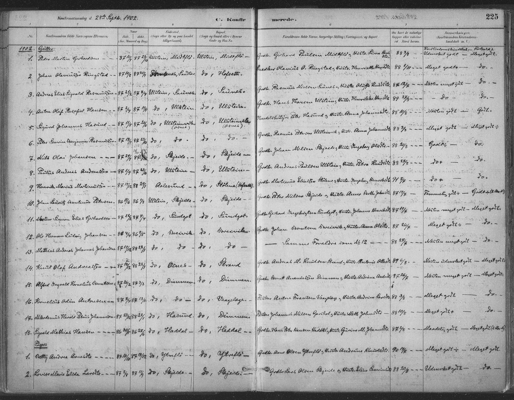 Ministerialprotokoller, klokkerbøker og fødselsregistre - Møre og Romsdal, AV/SAT-A-1454/509/L0106: Ministerialbok nr. 509A04, 1883-1922, s. 225