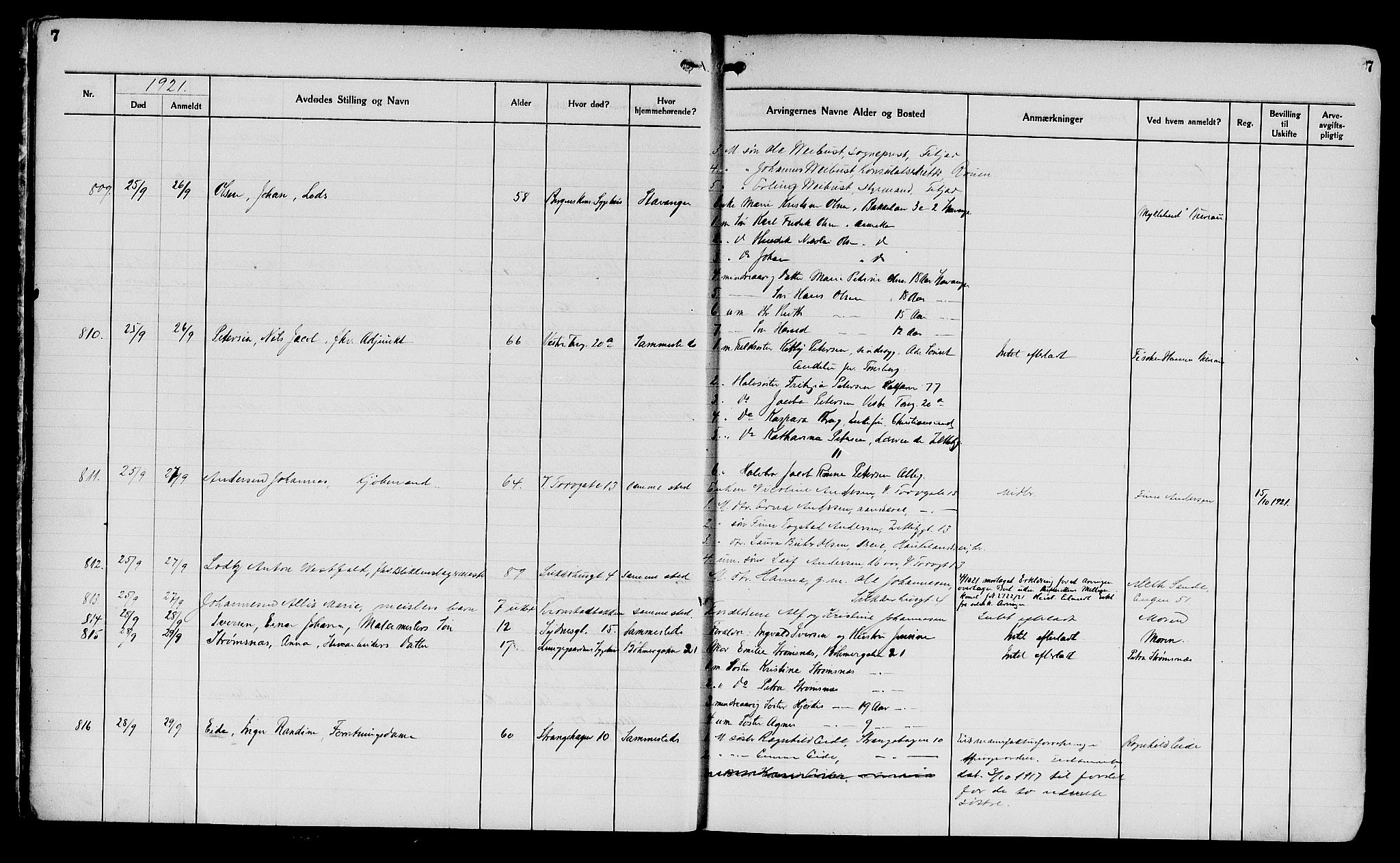 Byfogd og Byskriver i Bergen, AV/SAB-A-3401/06/06Na/L0014: Dødsfallsjournaler, 1921-1924, s. 7