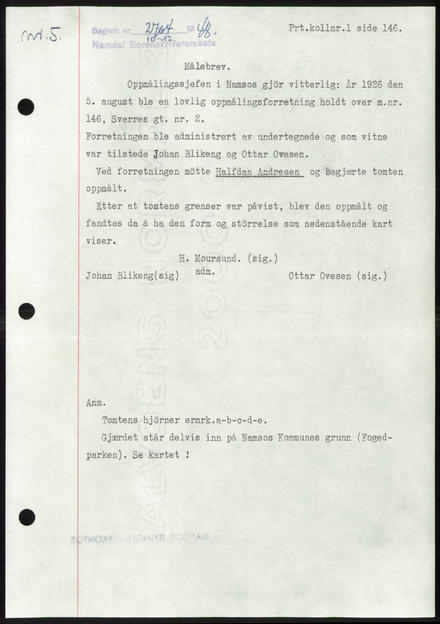 Namdal sorenskriveri, SAT/A-4133/1/2/2C: Pantebok nr. -, 1948-1948, Dagboknr: 2764/1948