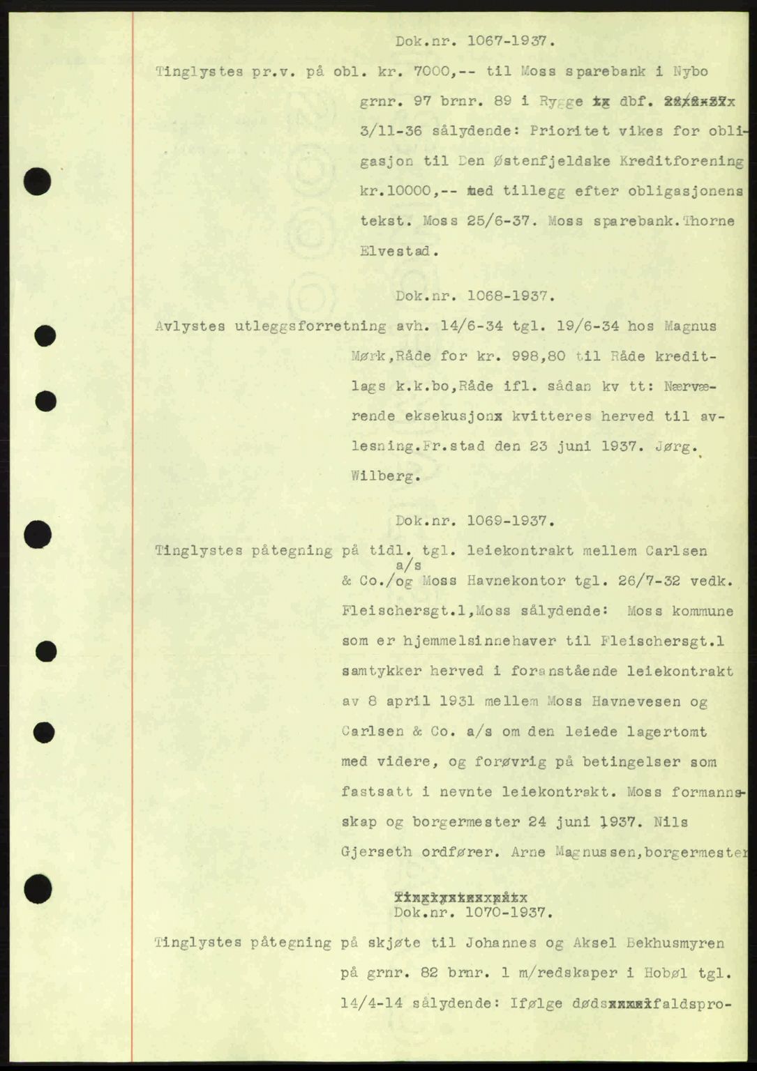 Moss sorenskriveri, SAO/A-10168: Pantebok nr. B3, 1937-1937, Dagboknr: 1067/1937