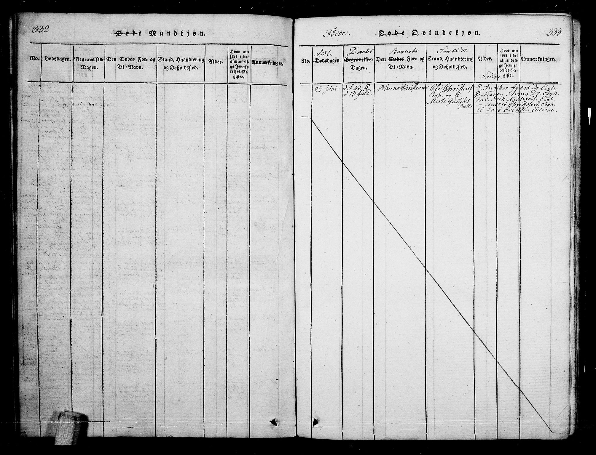 Skoger kirkebøker, SAKO/A-59/G/Ga/L0001: Klokkerbok nr. I 1, 1814-1845, s. 332-333