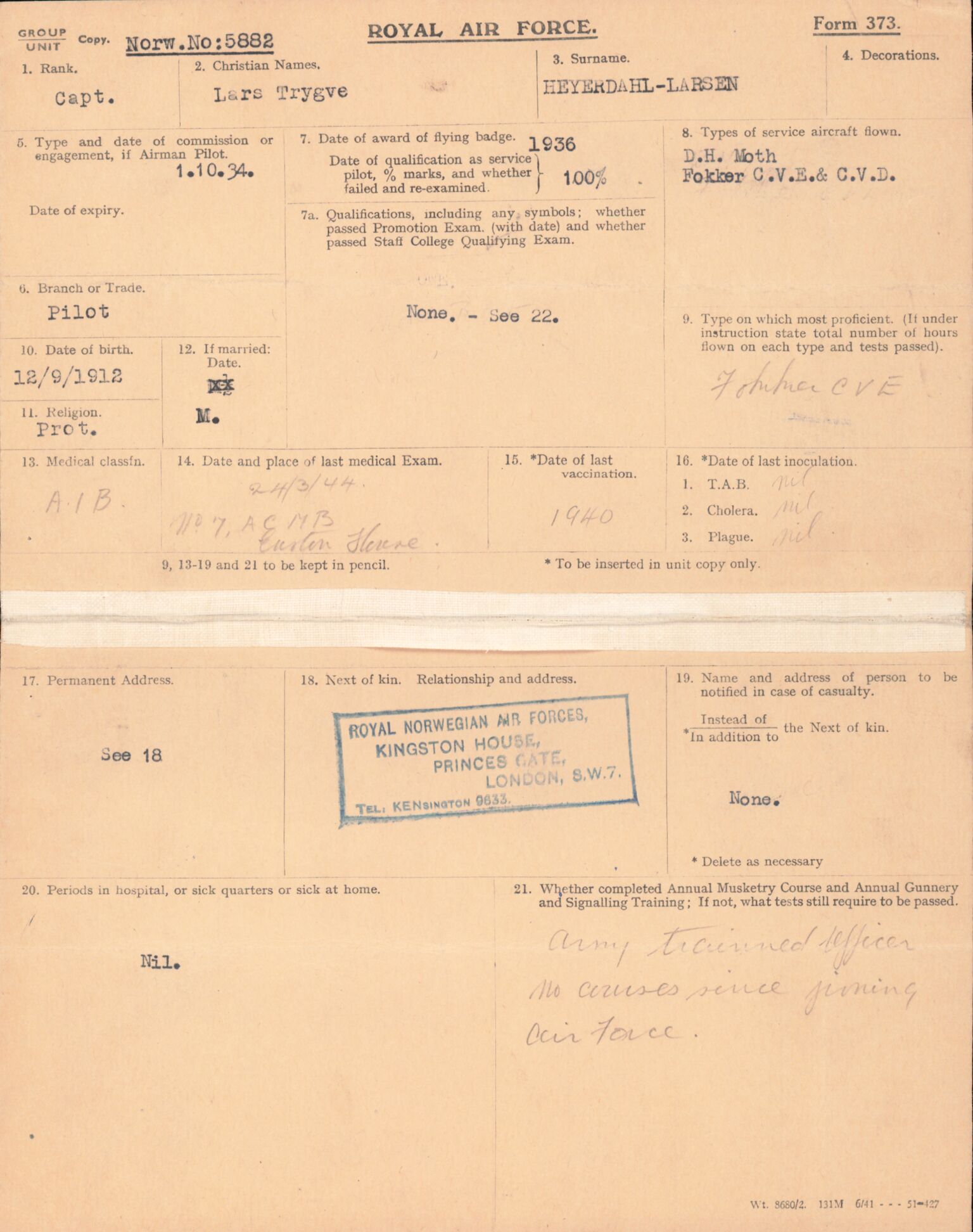 Forsvaret, Forsvarets overkommando/Luftforsvarsstaben, AV/RA-RAFA-4079/P/Pa/L0029: Personellpapirer, 1912, s. 528