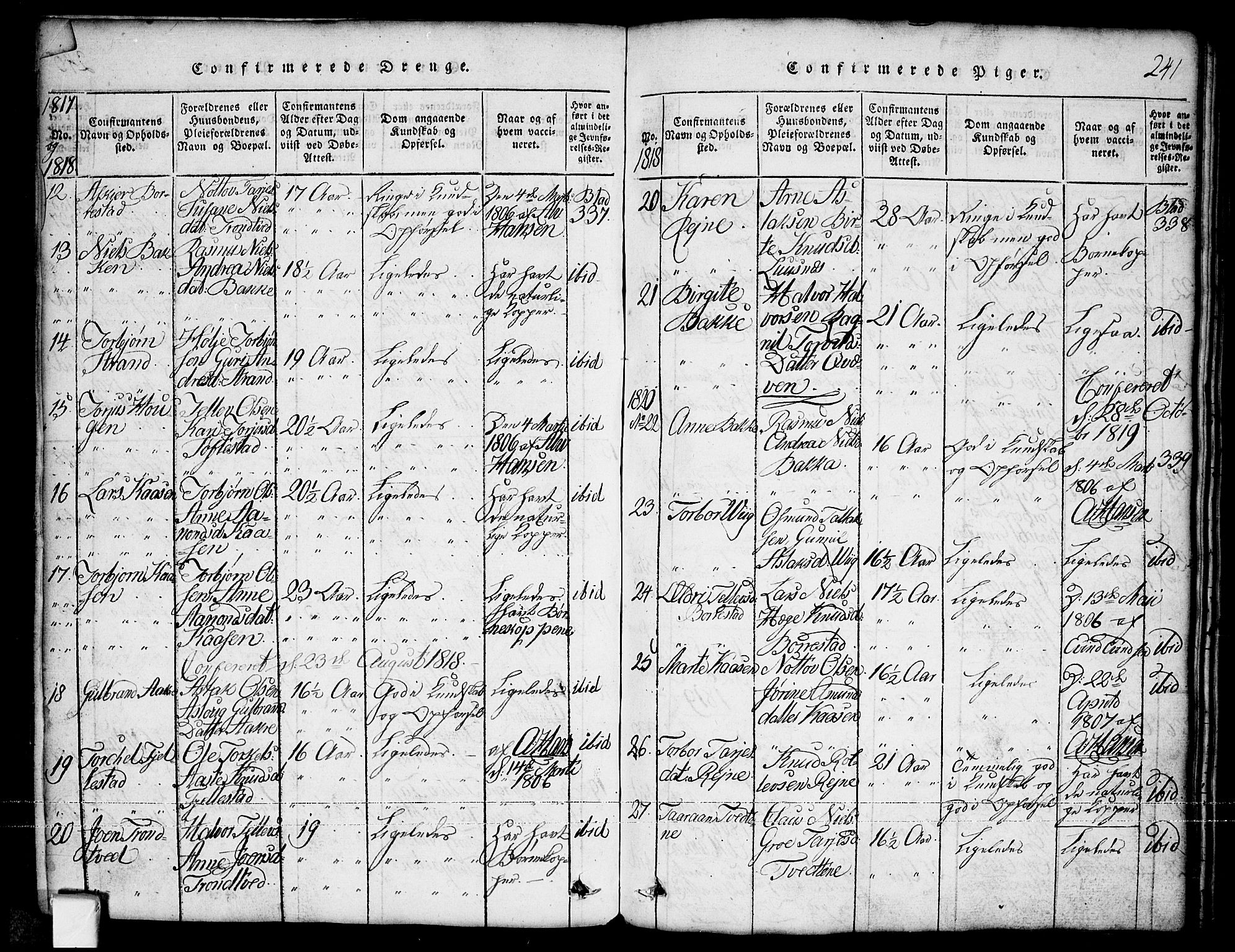 Nissedal kirkebøker, AV/SAKO-A-288/G/Ga/L0001: Klokkerbok nr. I 1, 1814-1860, s. 241