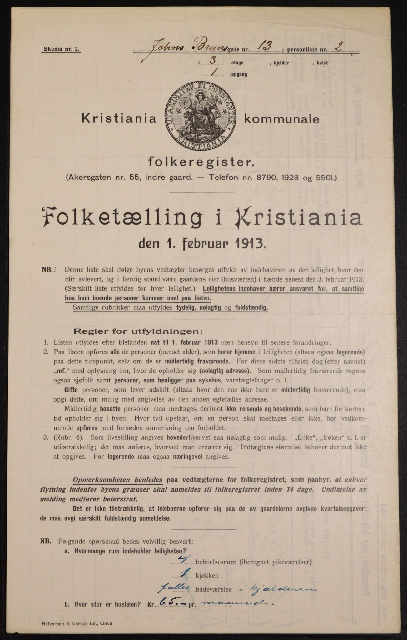 OBA, Kommunal folketelling 1.2.1913 for Kristiania, 1913, s. 46909