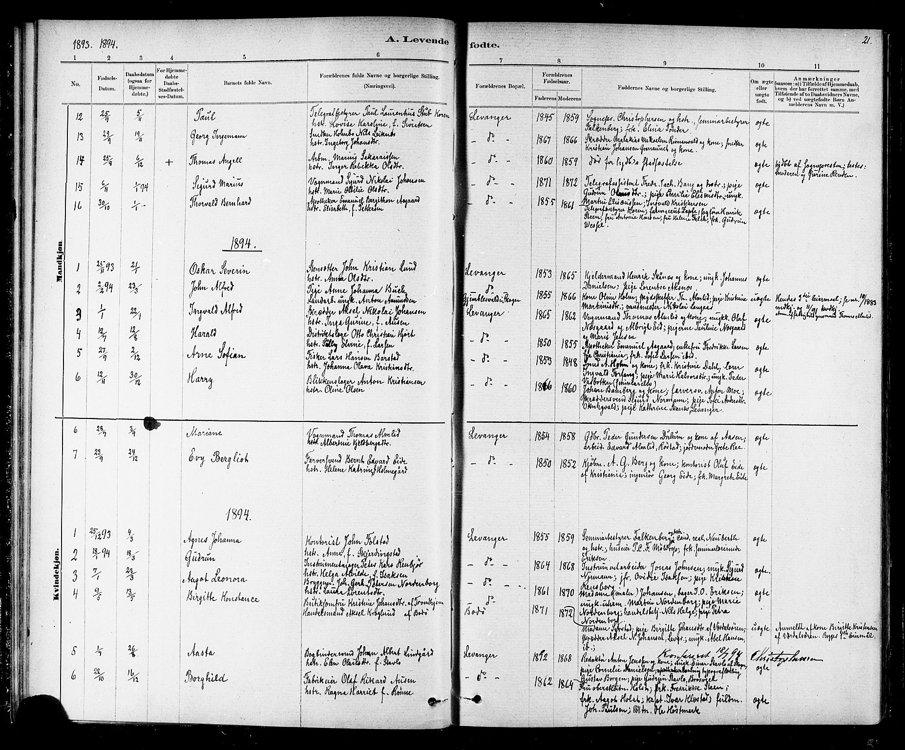 Ministerialprotokoller, klokkerbøker og fødselsregistre - Nord-Trøndelag, SAT/A-1458/720/L0192: Klokkerbok nr. 720C01, 1880-1917, s. 21