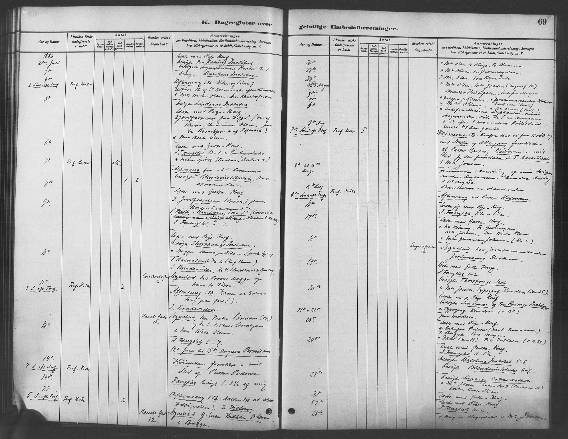 Trefoldighet prestekontor Kirkebøker, AV/SAO-A-10882/I/Ia/L0003: Dagsregister nr. 3, 1881-1901, s. 69