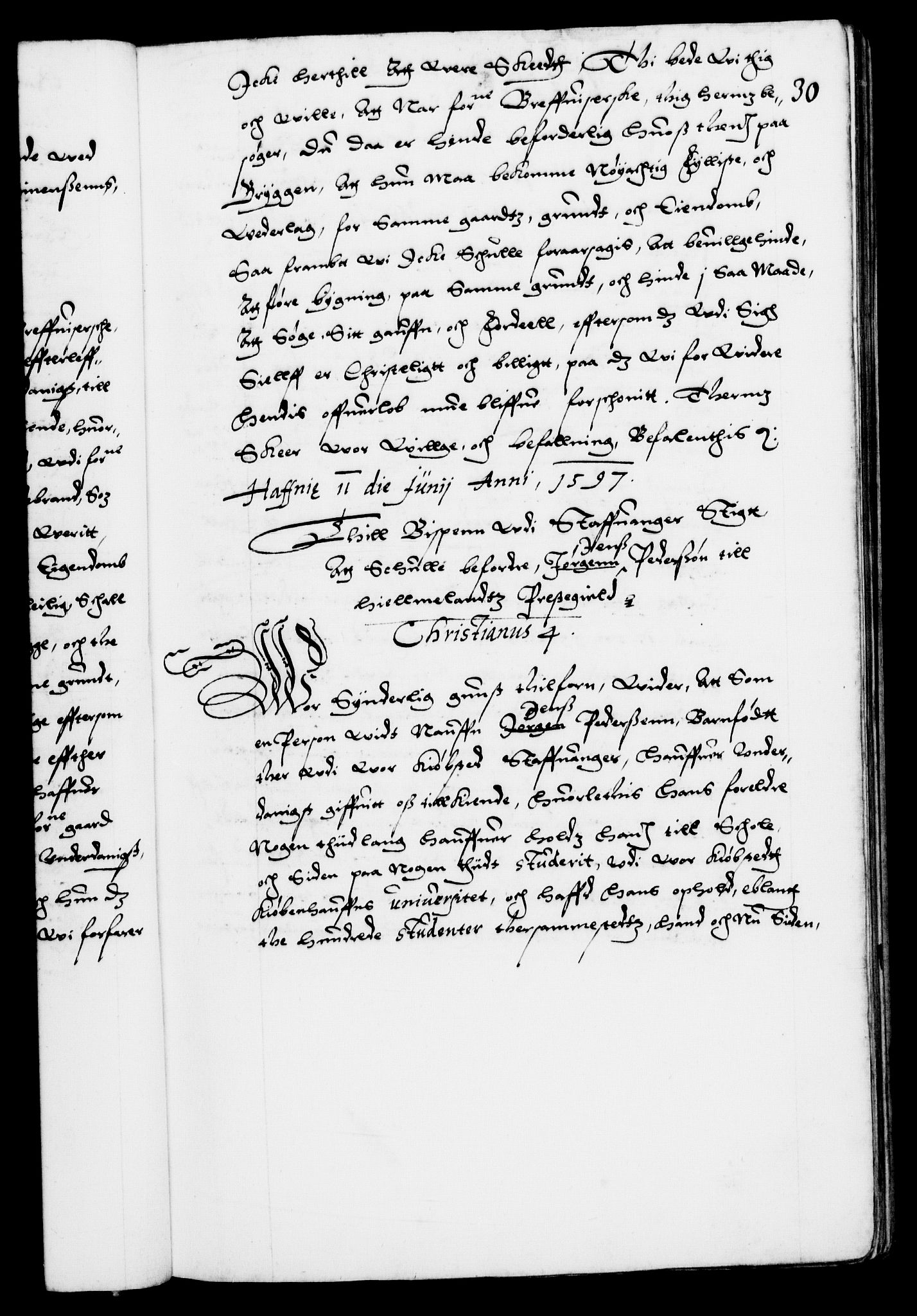 Danske Kanselli 1572-1799, AV/RA-EA-3023/F/Fc/Fca/Fcab/L0003: Norske tegnelser (mikrofilm), 1596-1616, s. 30a