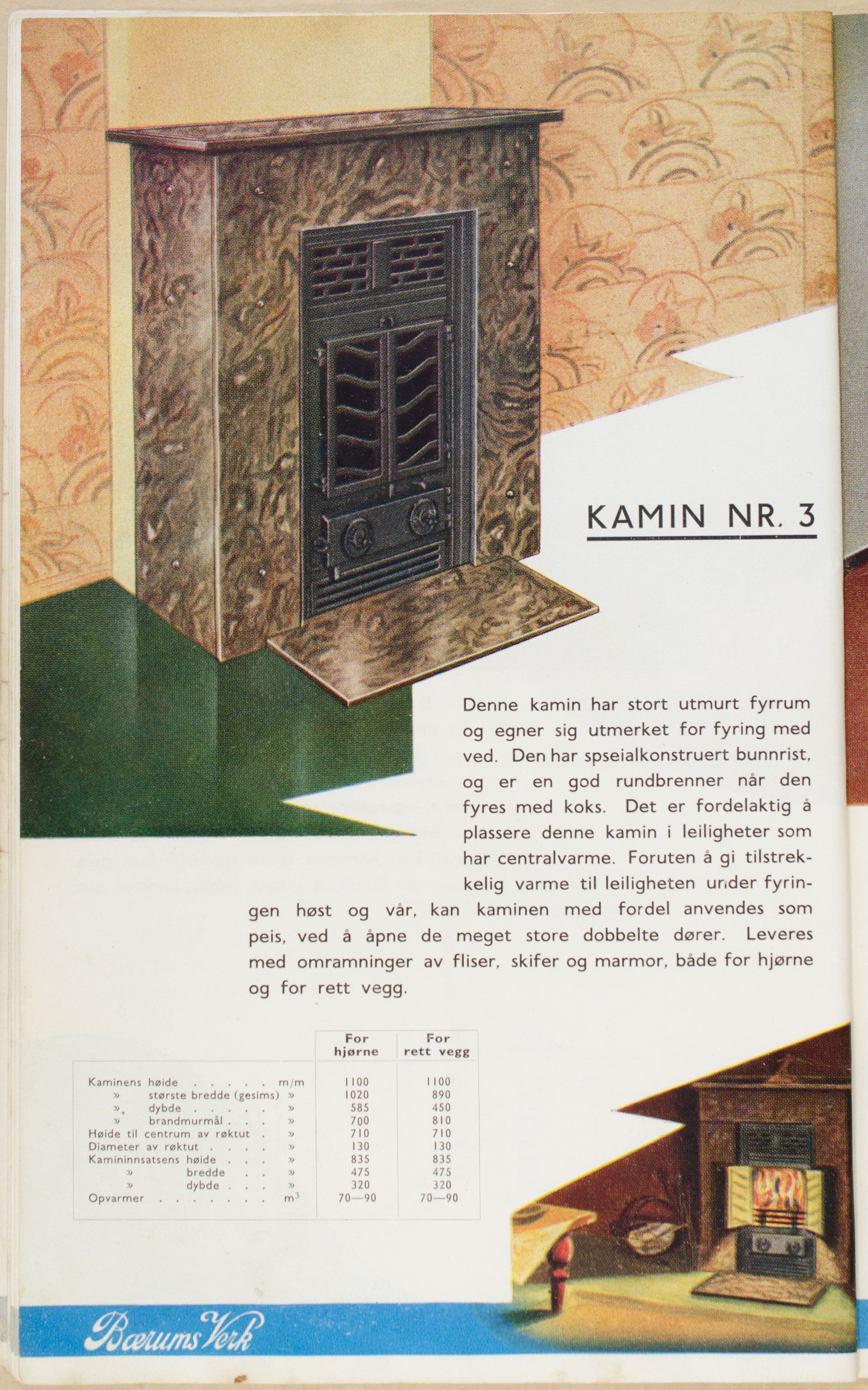 Næs Jernverksmuseets samling av historiske ovnskataloger, NESJ/NJM-006/01/L0001: Bærums Verk Kaminkatalog, 1938-1950