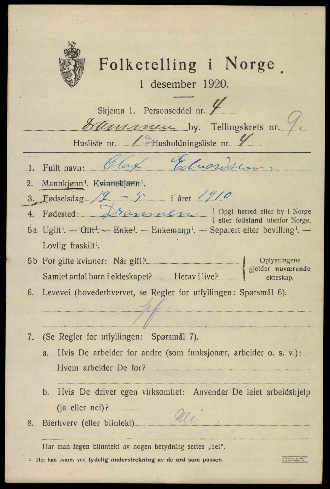 SAKO, Folketelling 1920 for 0602 Drammen kjøpstad, 1920, s. 58877