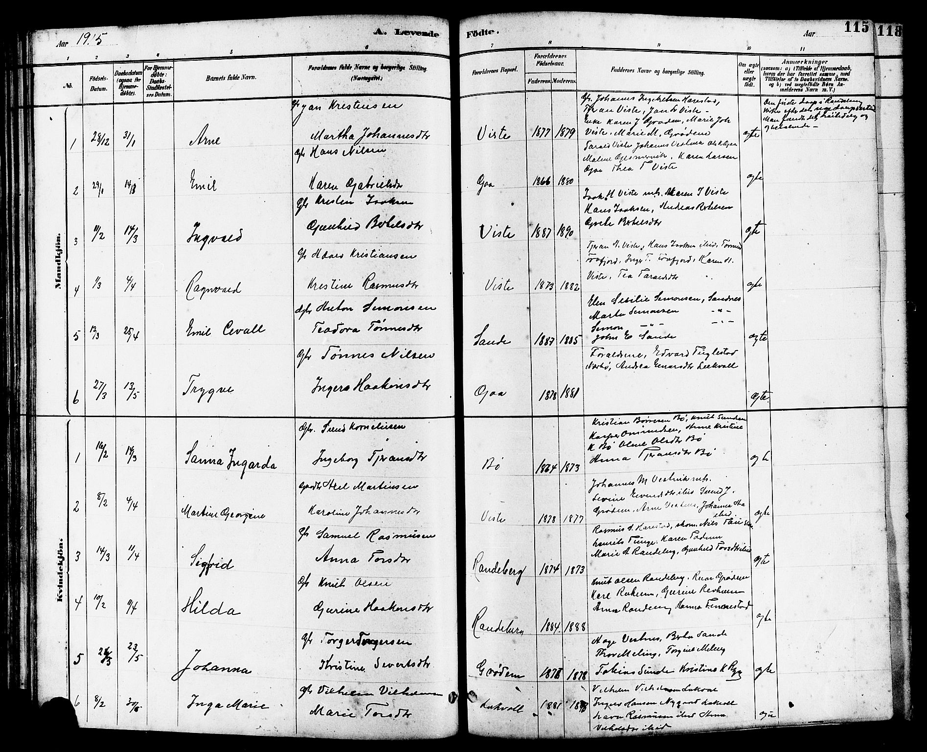 Hetland sokneprestkontor, AV/SAST-A-101826/30/30BB/L0006: Klokkerbok nr. B 6, 1878-1921, s. 115