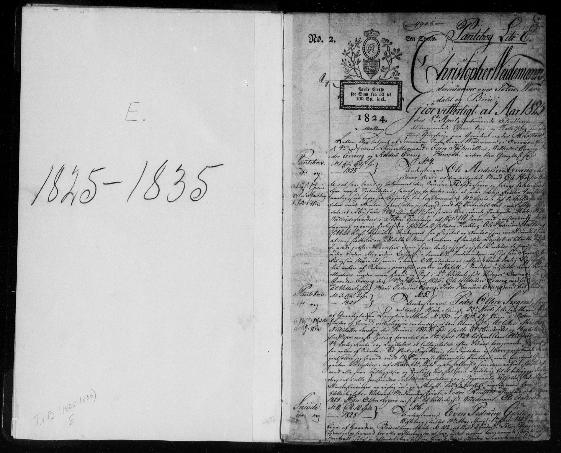 Toten tingrett, SAH/TING-006/H/Hb/Hba/L0006a: Pantebok nr. 6a, 1825-1831, s. 1
